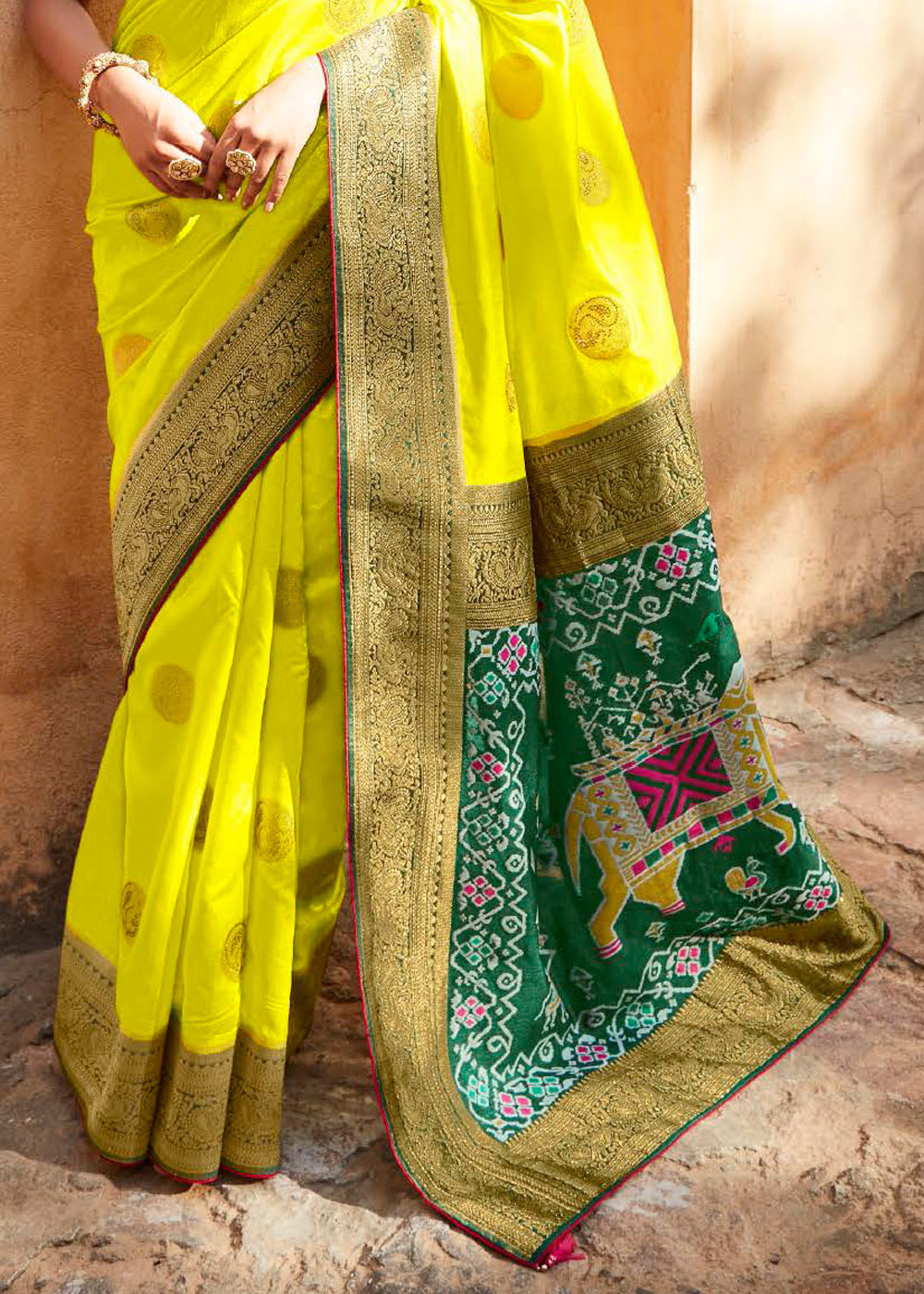 Buy MySilkLove Laser Lemon Woven Patola Designer Silk Saree Online