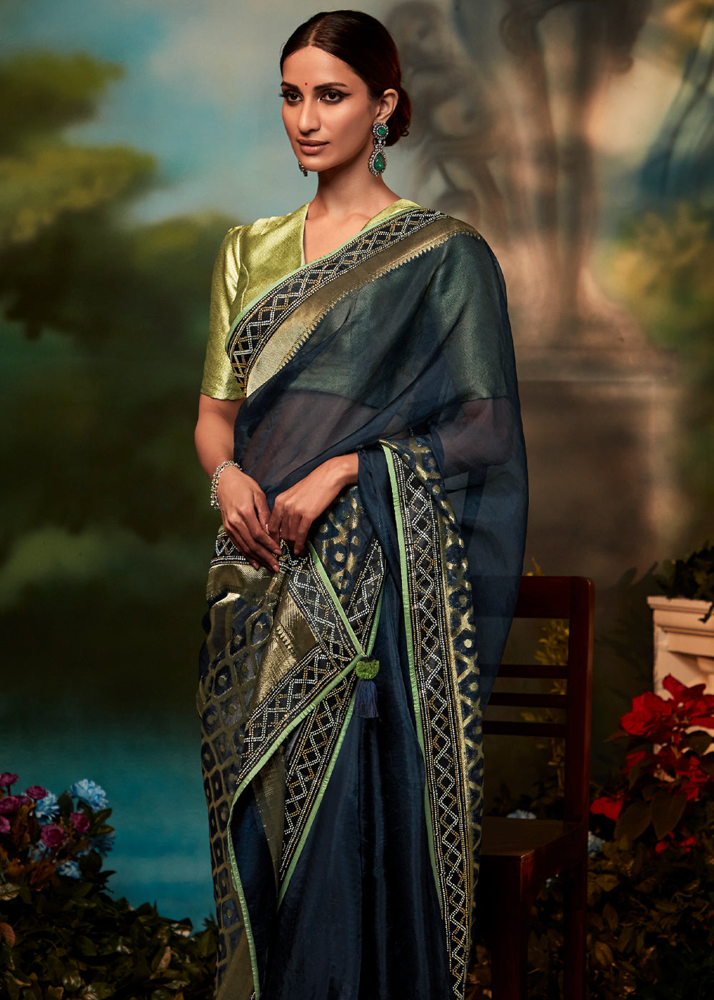 Buy MySilkLove Woodsmoke Blue Woven Designer Organza Silk Saree Online