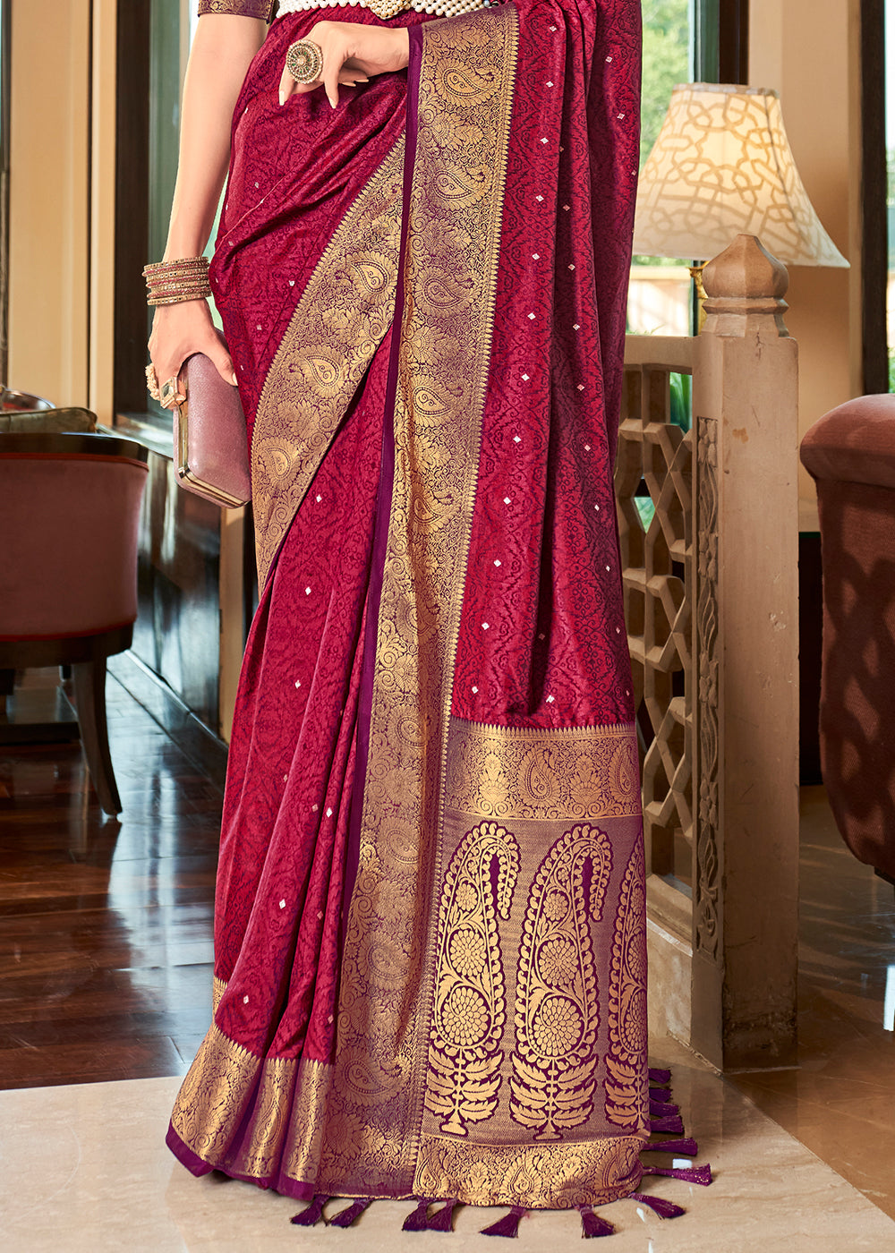 Buy MySilkLove Jazzberry Jam Pink Banarasi Woven Two Tone Saft Silk Saree Online