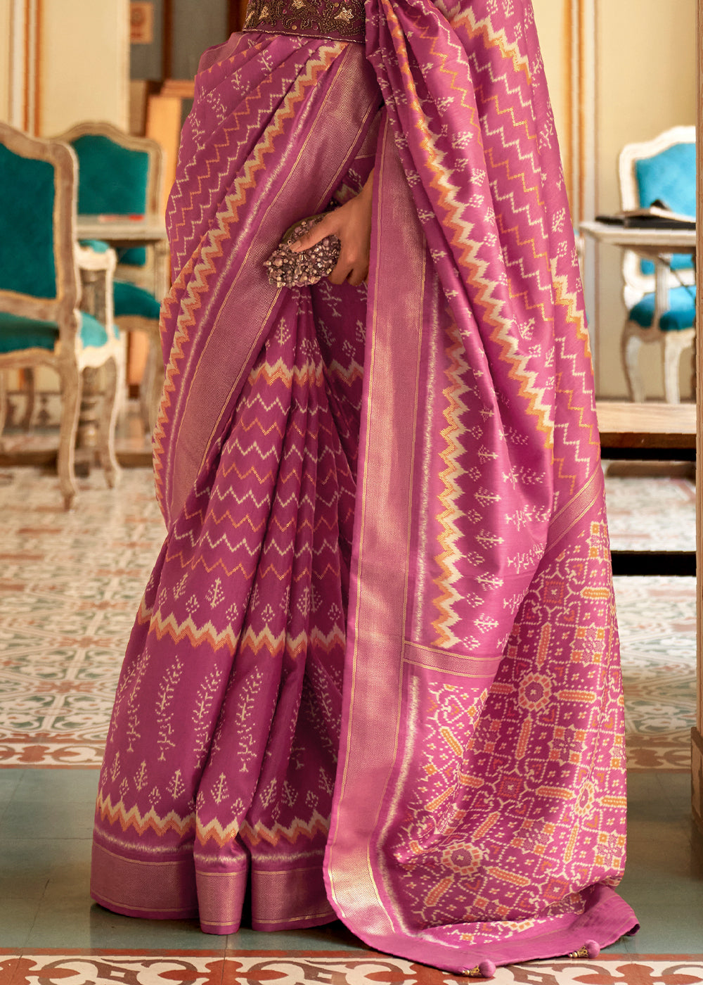 Buy MySilkLove Night Shadz Pink Designer Patola Silk Saree Online