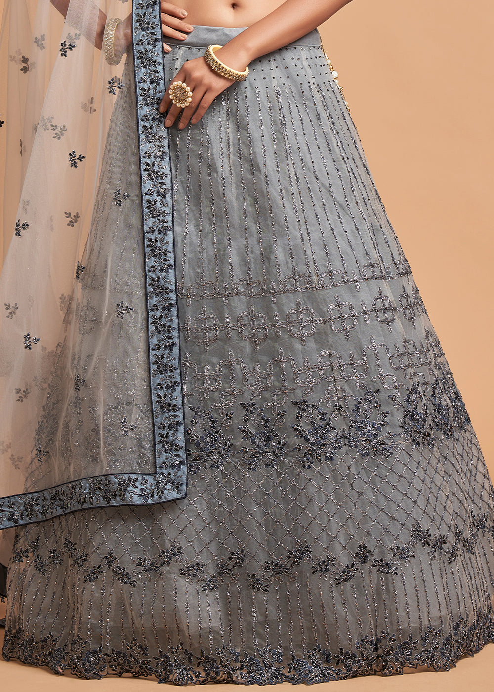 Buy MySilkLove Ironside Grey Designer Soft Net Lehenga Choli Online