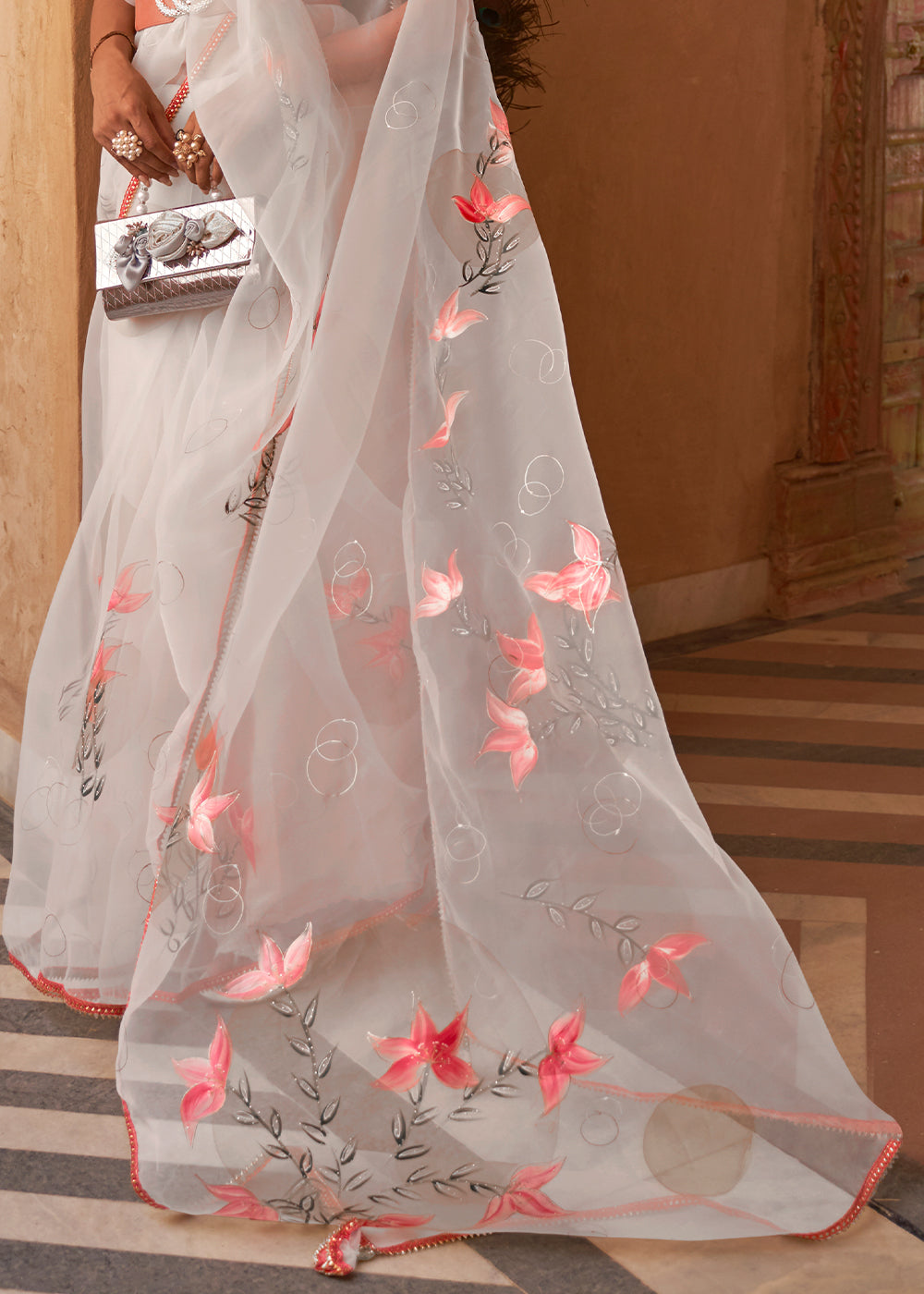 Buy MySilkLove Foggy Grey Digital Print Organza Saree Online