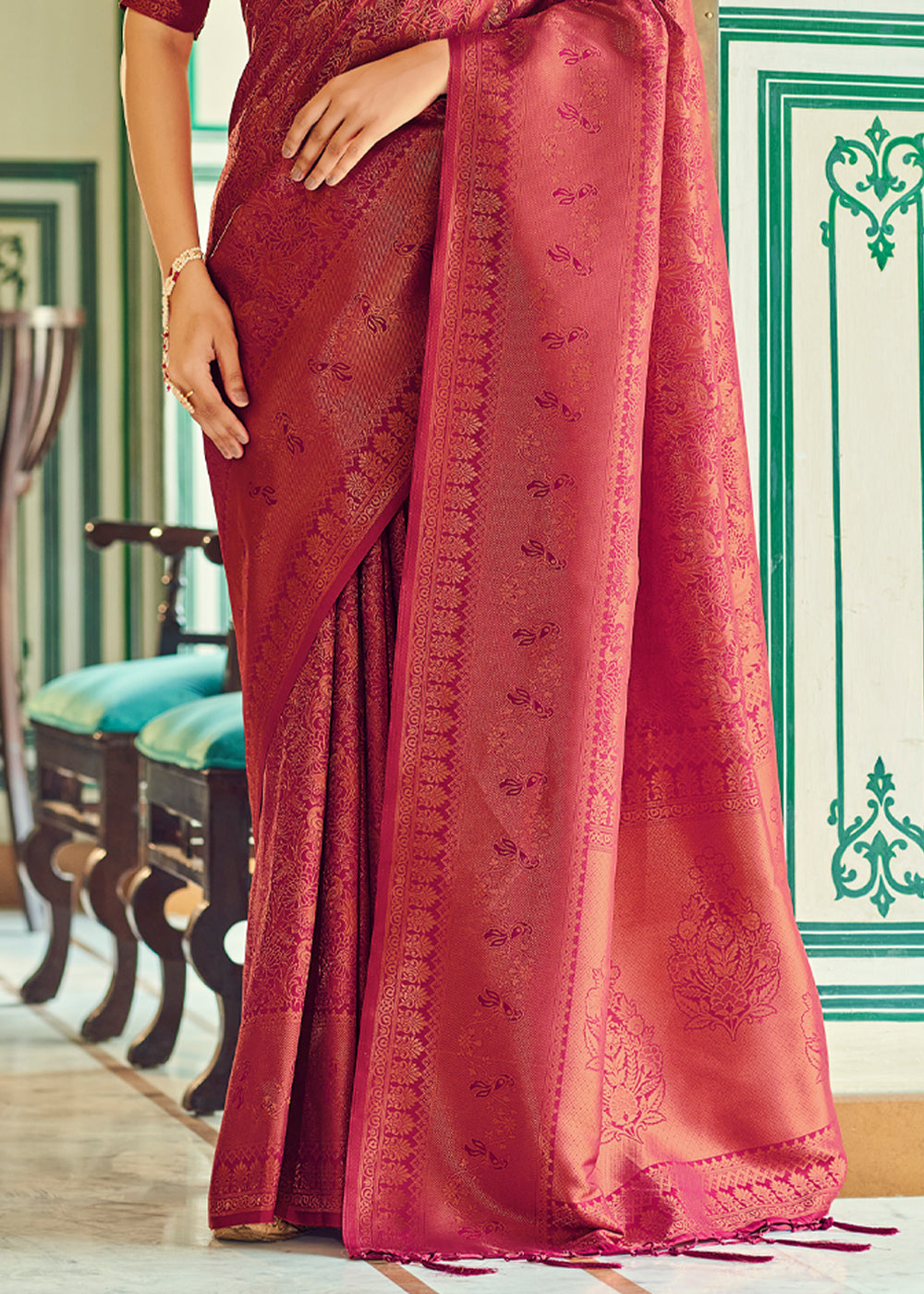 Buy MySilkLove Old Brick Red Woven Kanjivaram Silk Saree Online