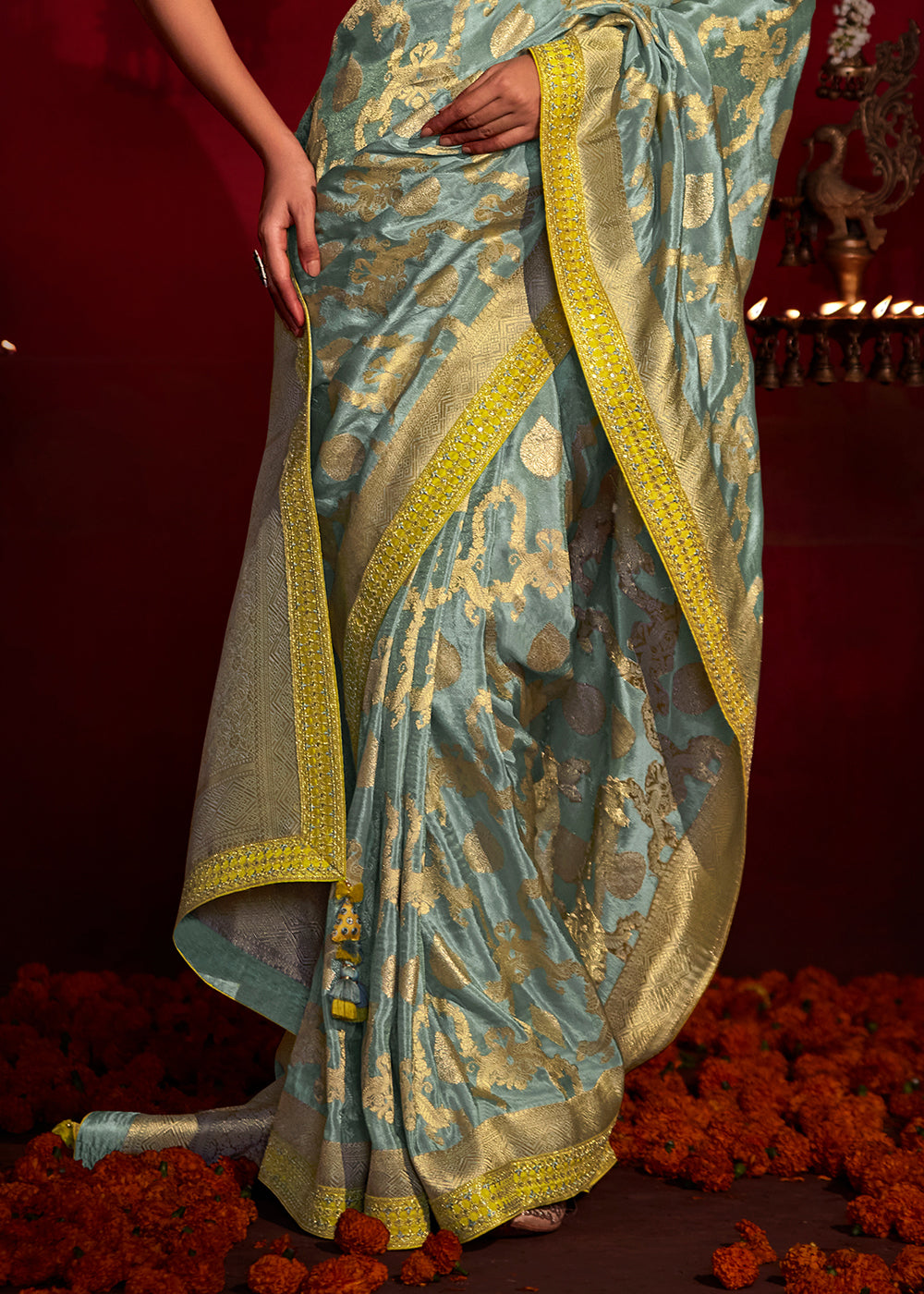 Pewter Blue Woven Banarasi Georgette Silk Saree