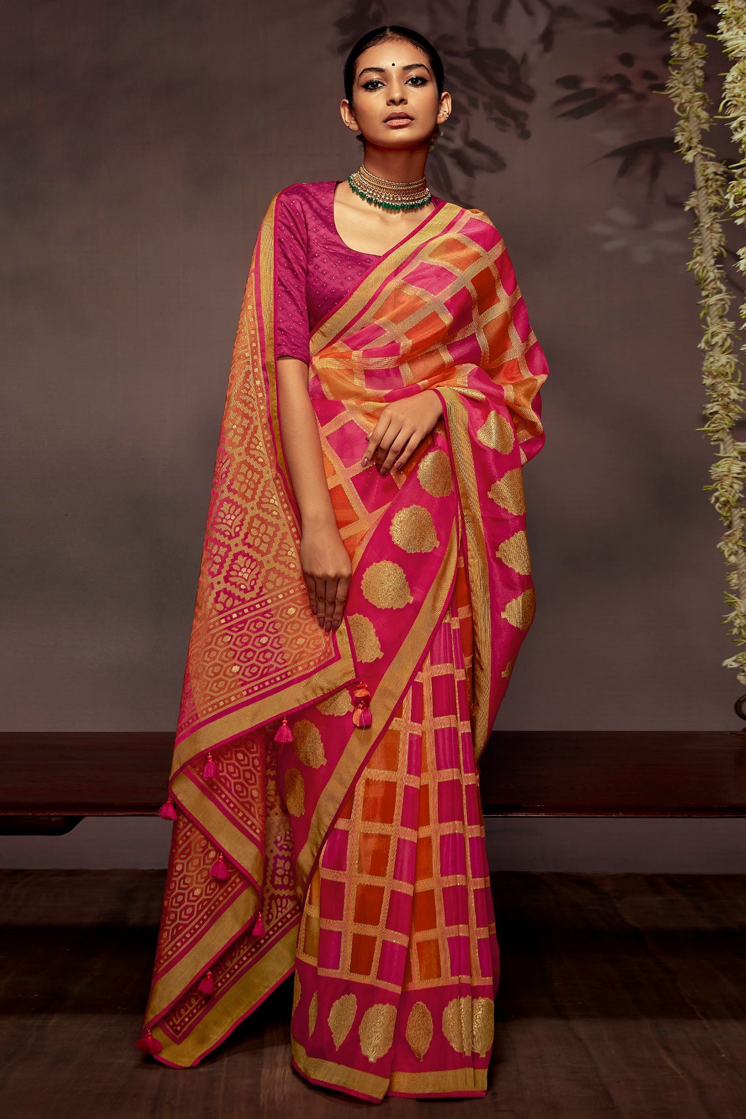 Buy MySilkLove Di Serria Orange Printed Brasso Saree Online