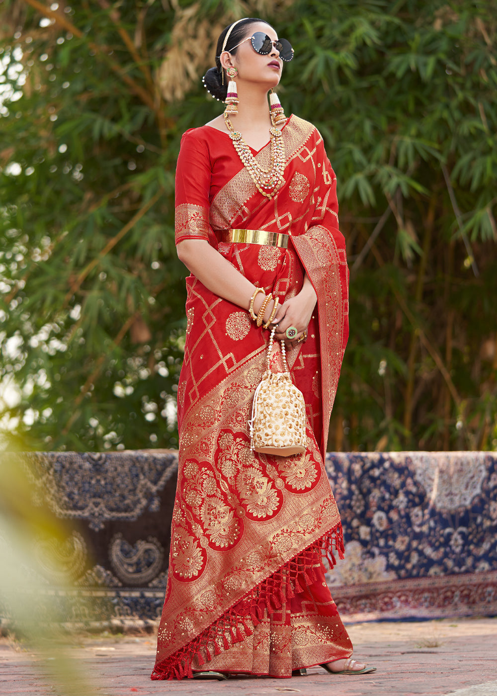 Buy MySilkLove Jasper Red Woven Banarasi Silk Saree Online