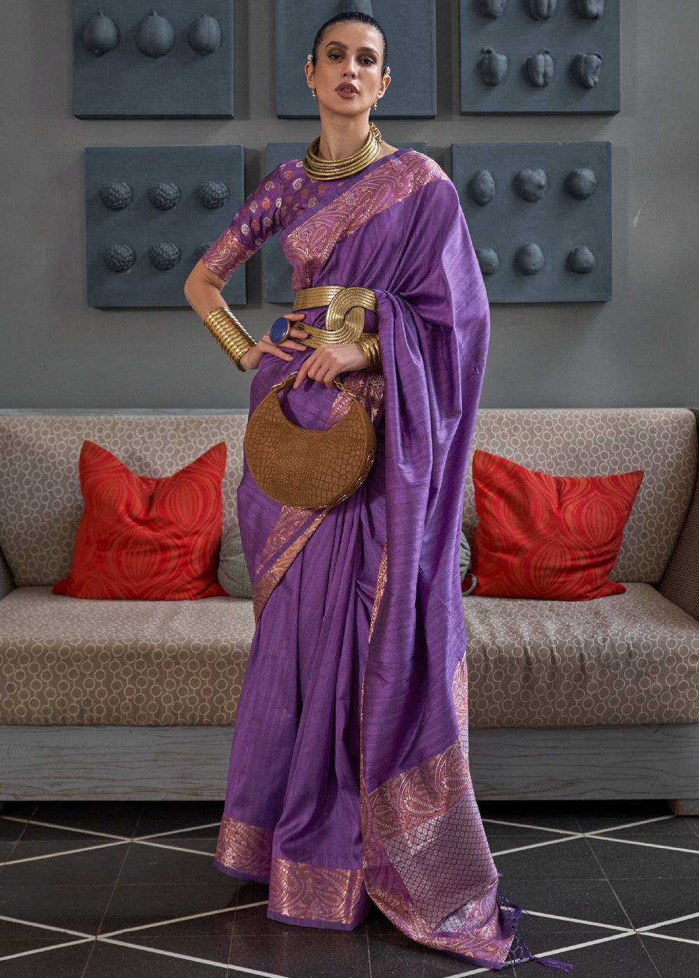 Buy MySilkLove Violet Purple Woven Brocade Tussar Silk Saree Online