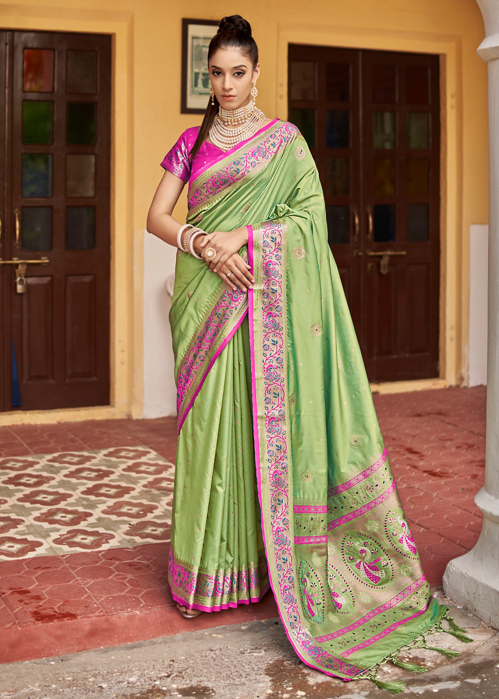 Buy MySilkLove Deco Green Banarasi Woven Soft Silk Saree Online