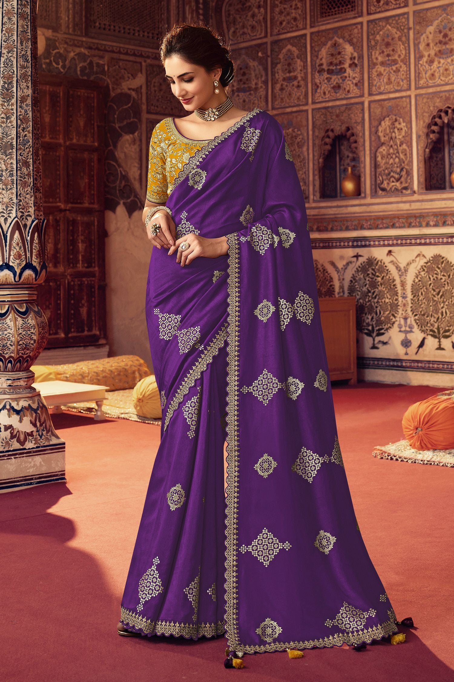Buy MySilkLove Bossanova Purple Woven Silk Saree with Peacock Motifs Online