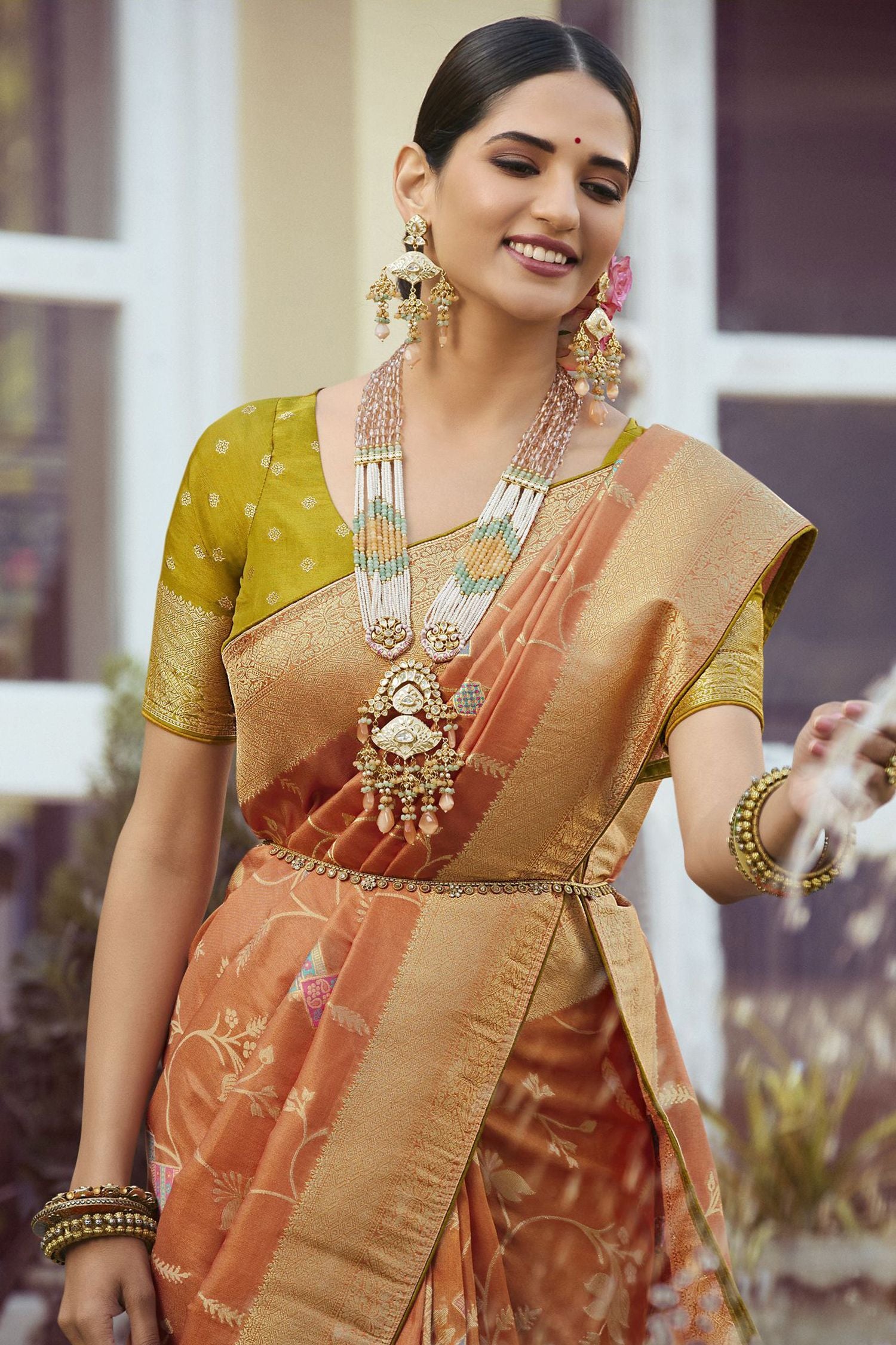 MySilkLove Tacao Orange Woven Designer Banarasi Silk Saree