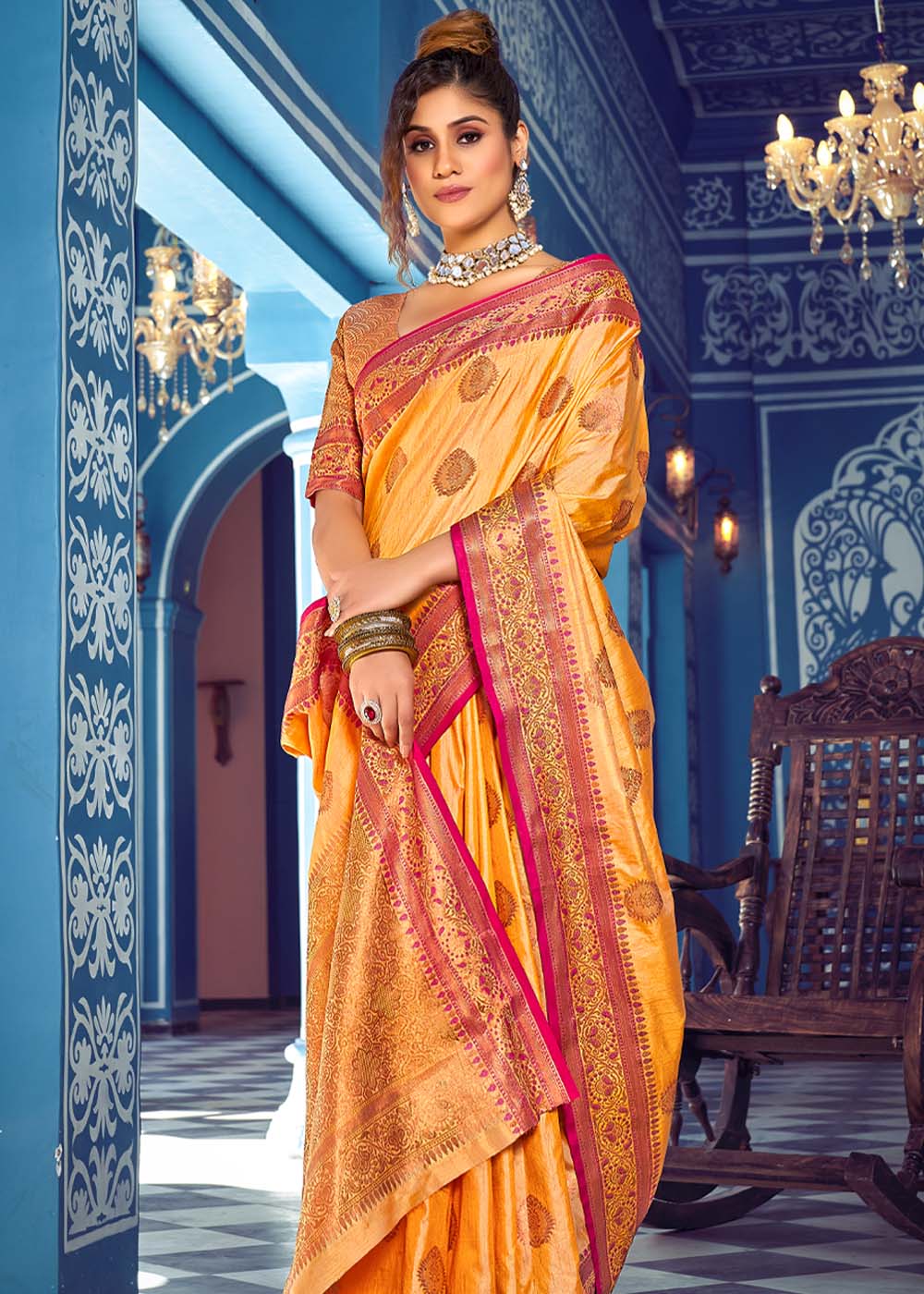 Buy MySilkLove Rajah Yellow Woven Banarasi Silk Saree Online
