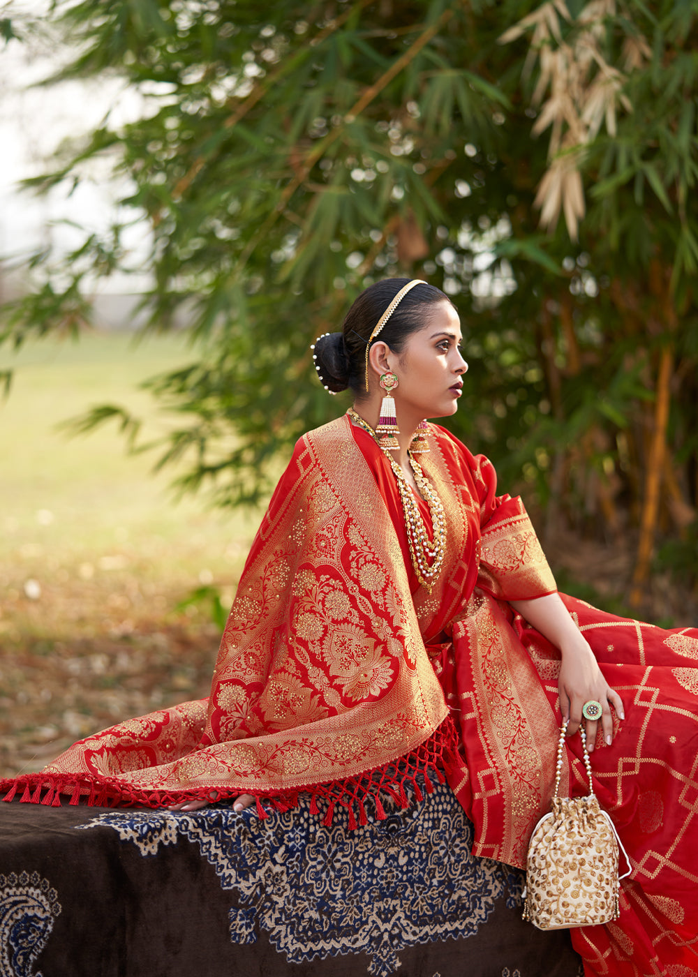 Buy MySilkLove Jasper Red Woven Banarasi Silk Saree Online