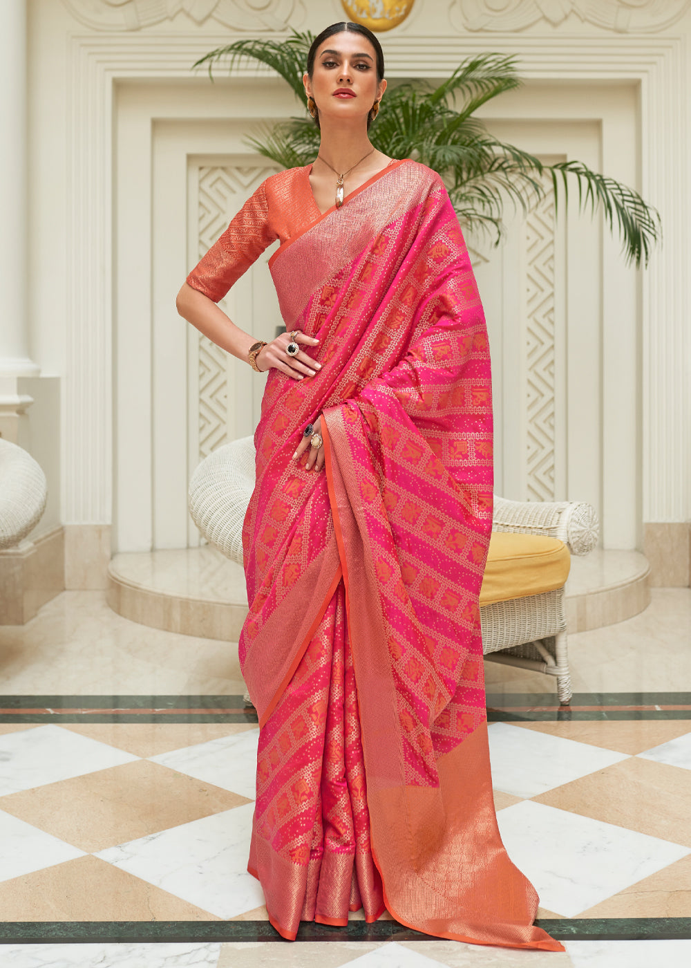 MySilkLove French Rose Pink Woven Patola Saree