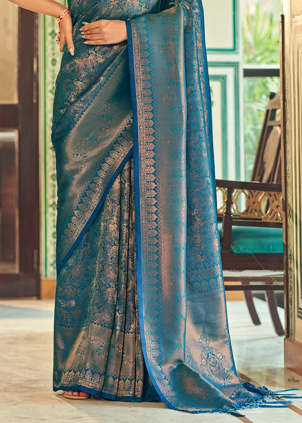 Buy MySilkLove Sark Blue Woven Kanjivaram Silk Saree Online