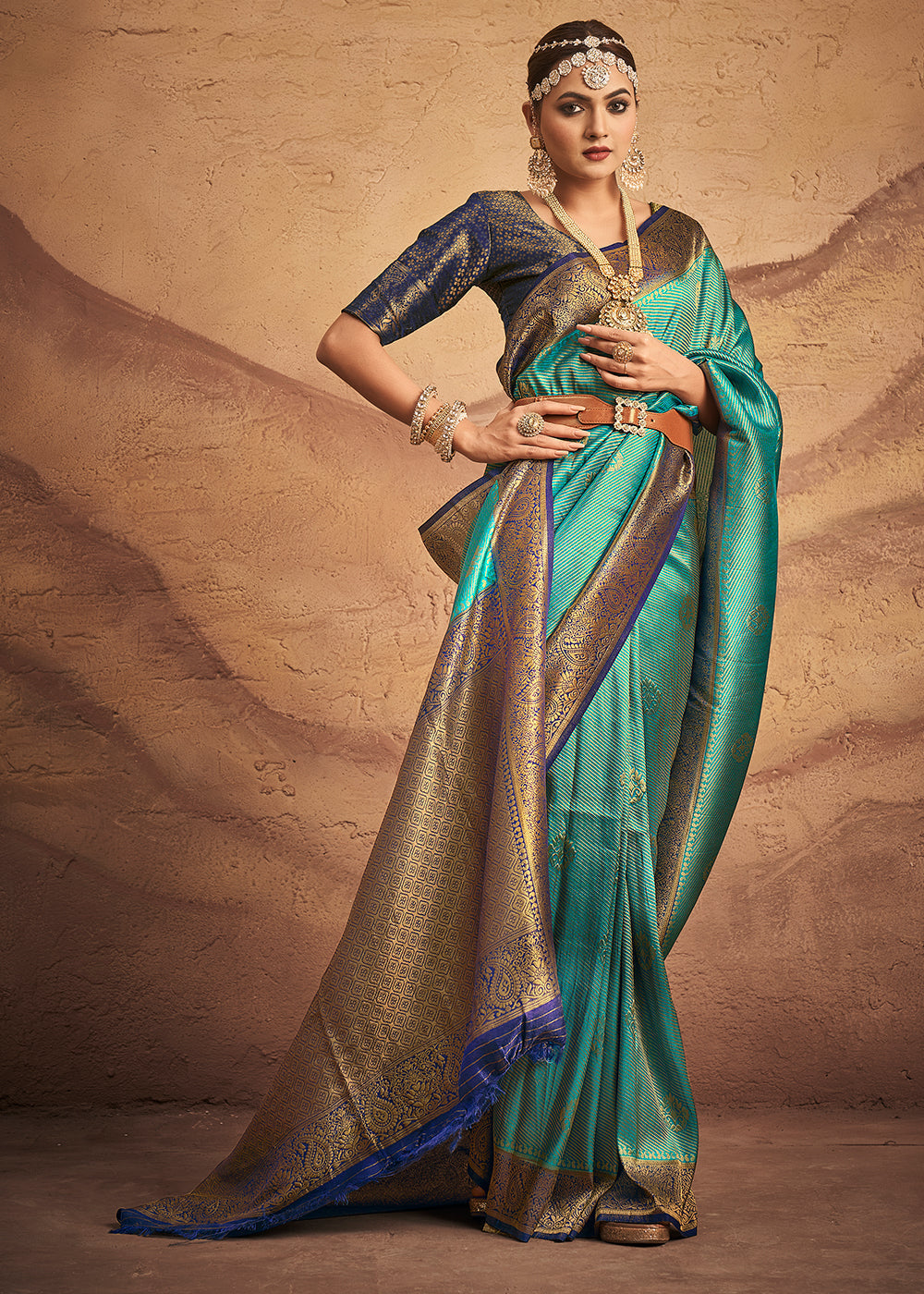 MySilkLove Monte Carlo Blue Zari Woven Kanjivaram Silk Saree