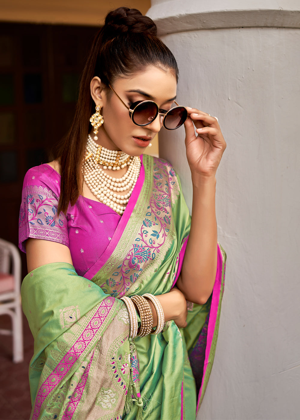 MySilkLove Deco Green Banarasi Woven Soft Silk Saree
