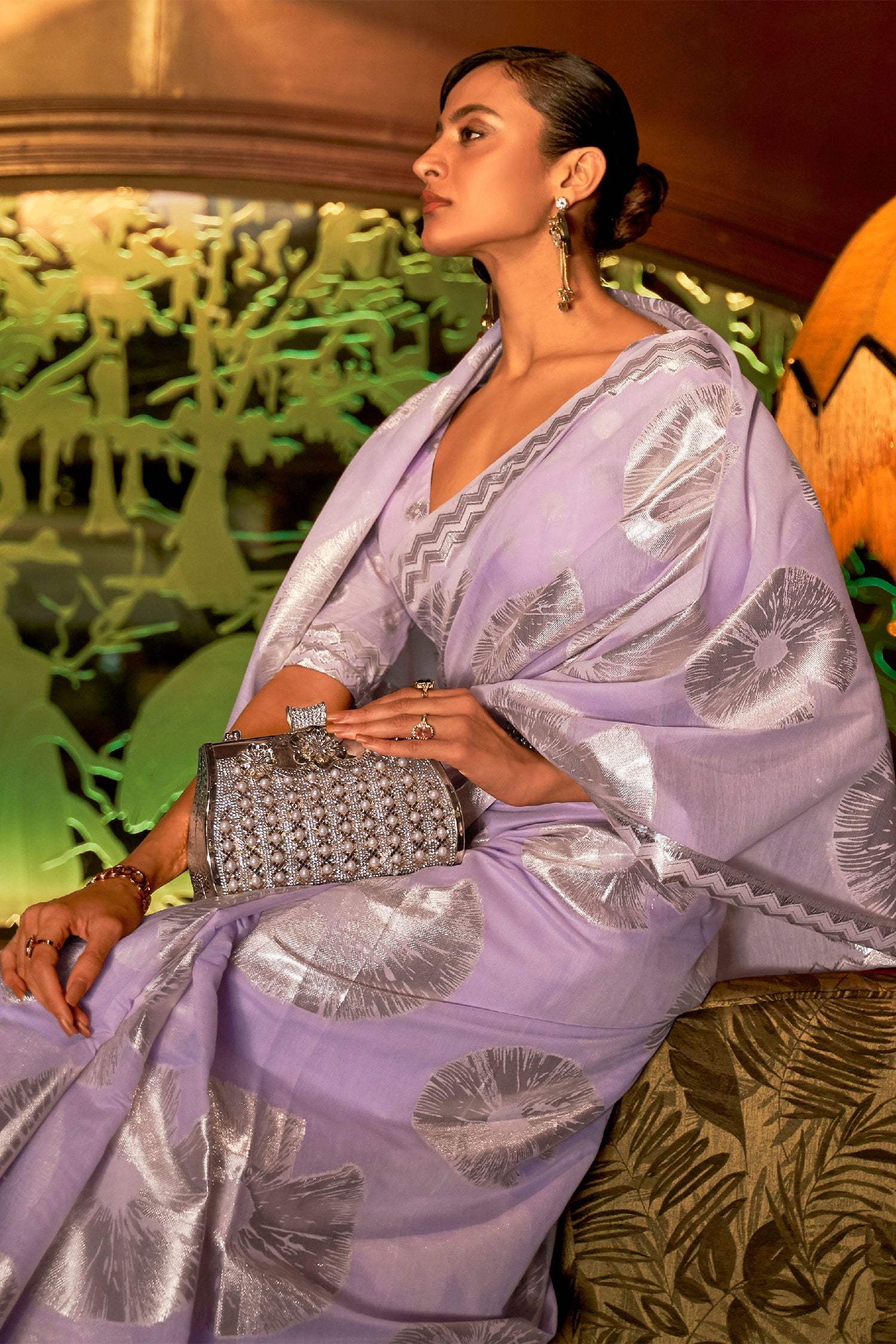MySilkLove Thistle Purple Printed Banarasi Partywear Silk Saree