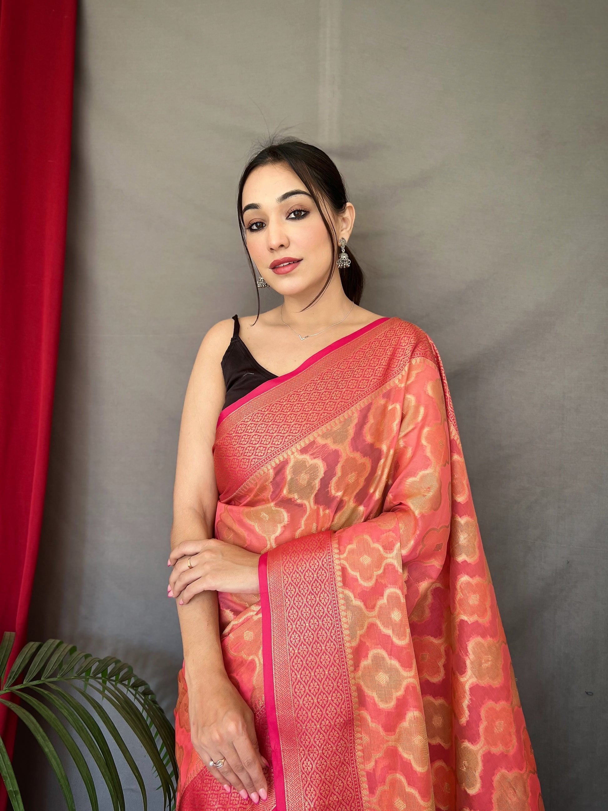 Buy MySilkLove Geraldine Pink Woven Organza Silk Saree Online