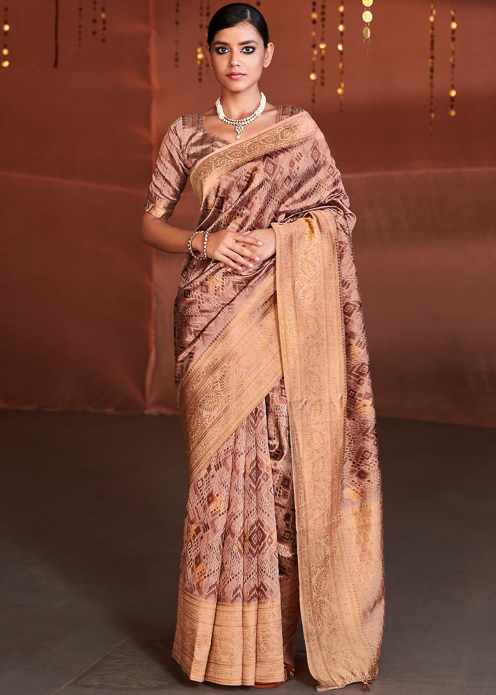 Buy MySilkLove Antique Brown Banarasi Woven Printed Silk Saree Online