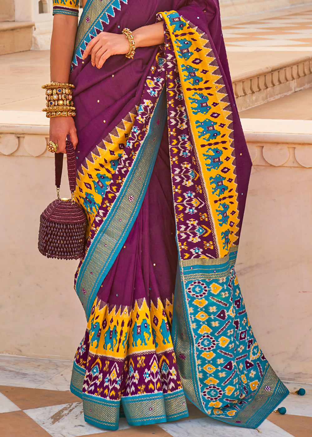 Buy MySilkLove Cosmic Purple and Blue Woven Patola Silk Saree Online