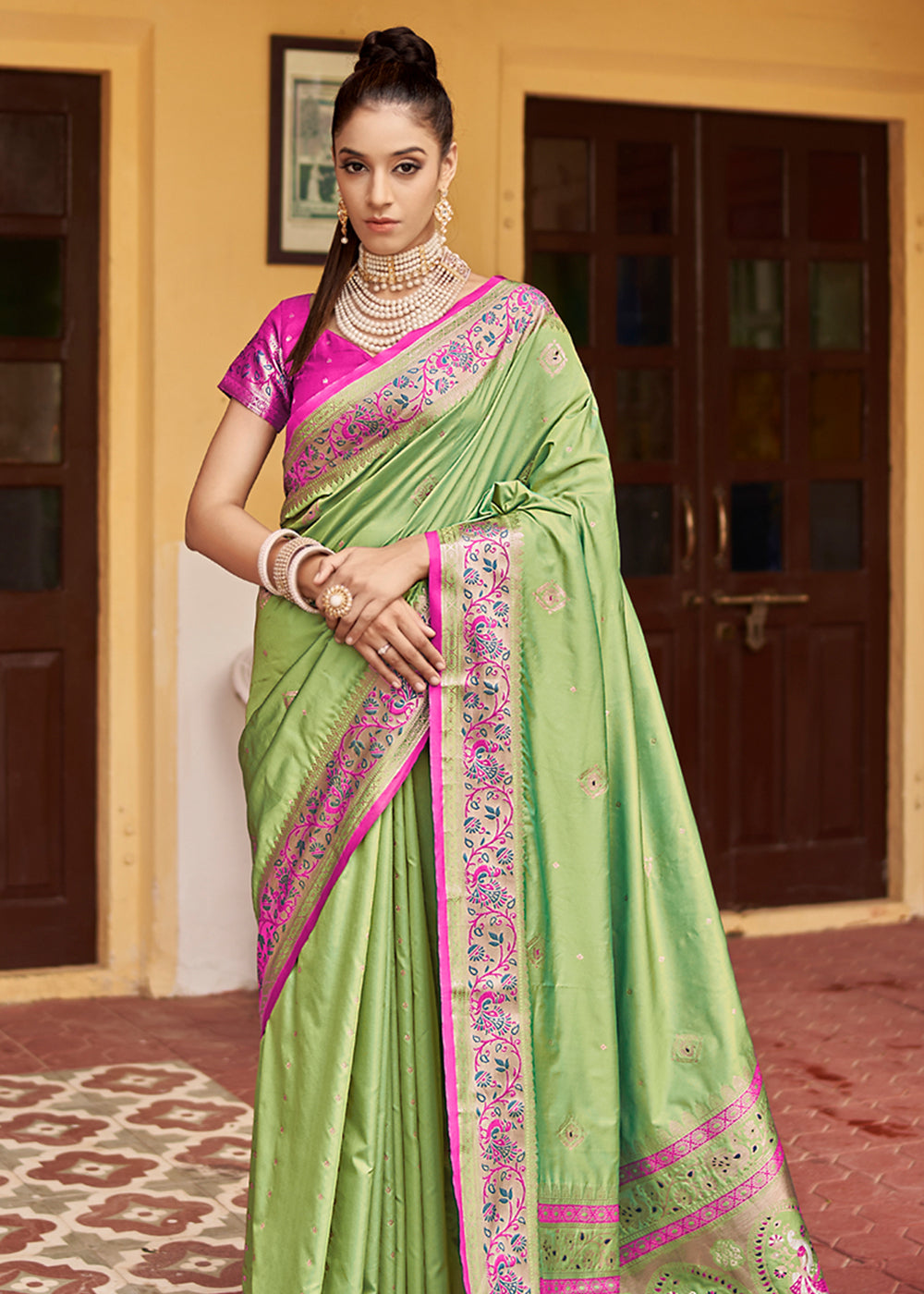 Buy MySilkLove Deco Green Banarasi Woven Soft Silk Saree Online