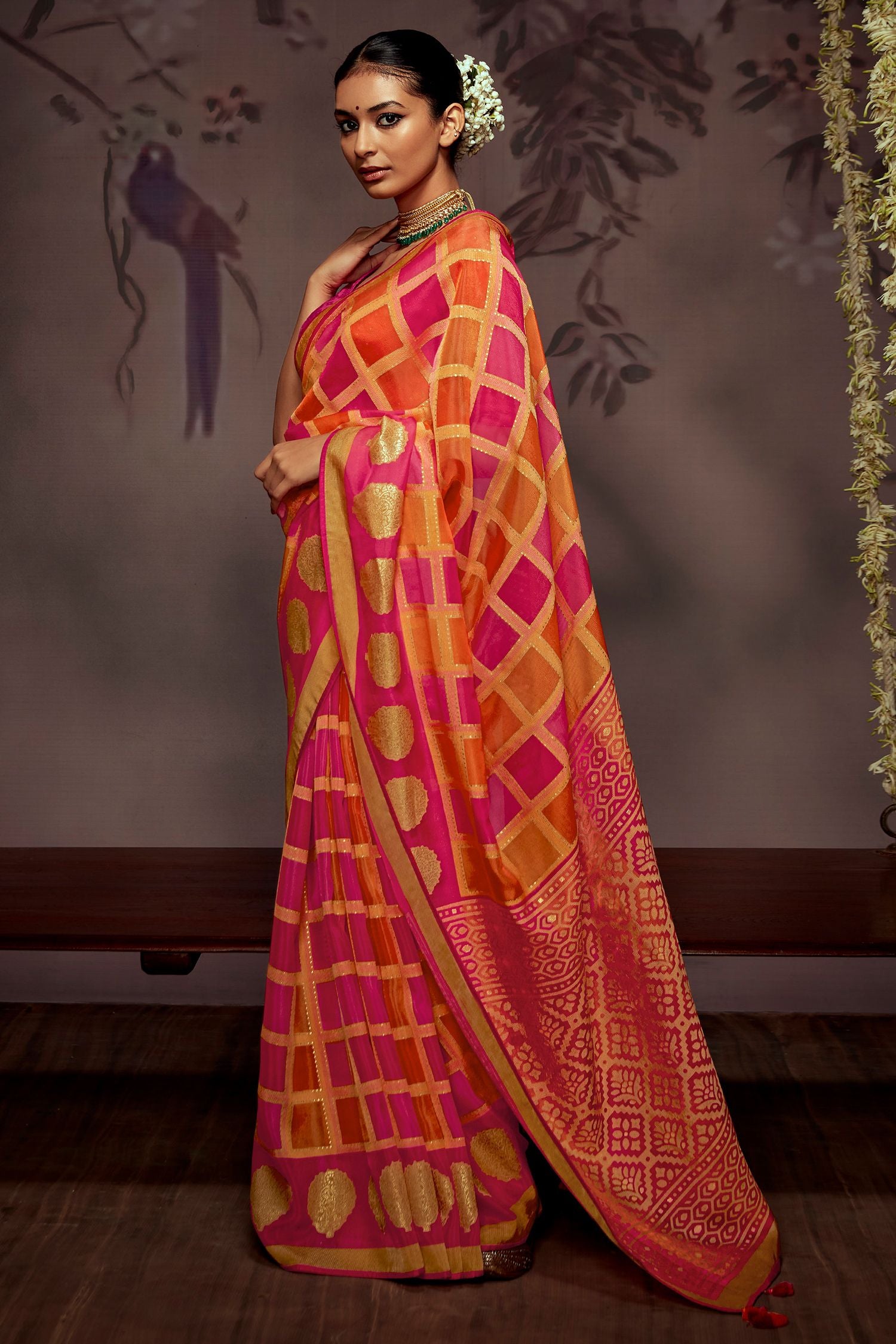 MySilkLove Di Serria Orange Printed Brasso Saree