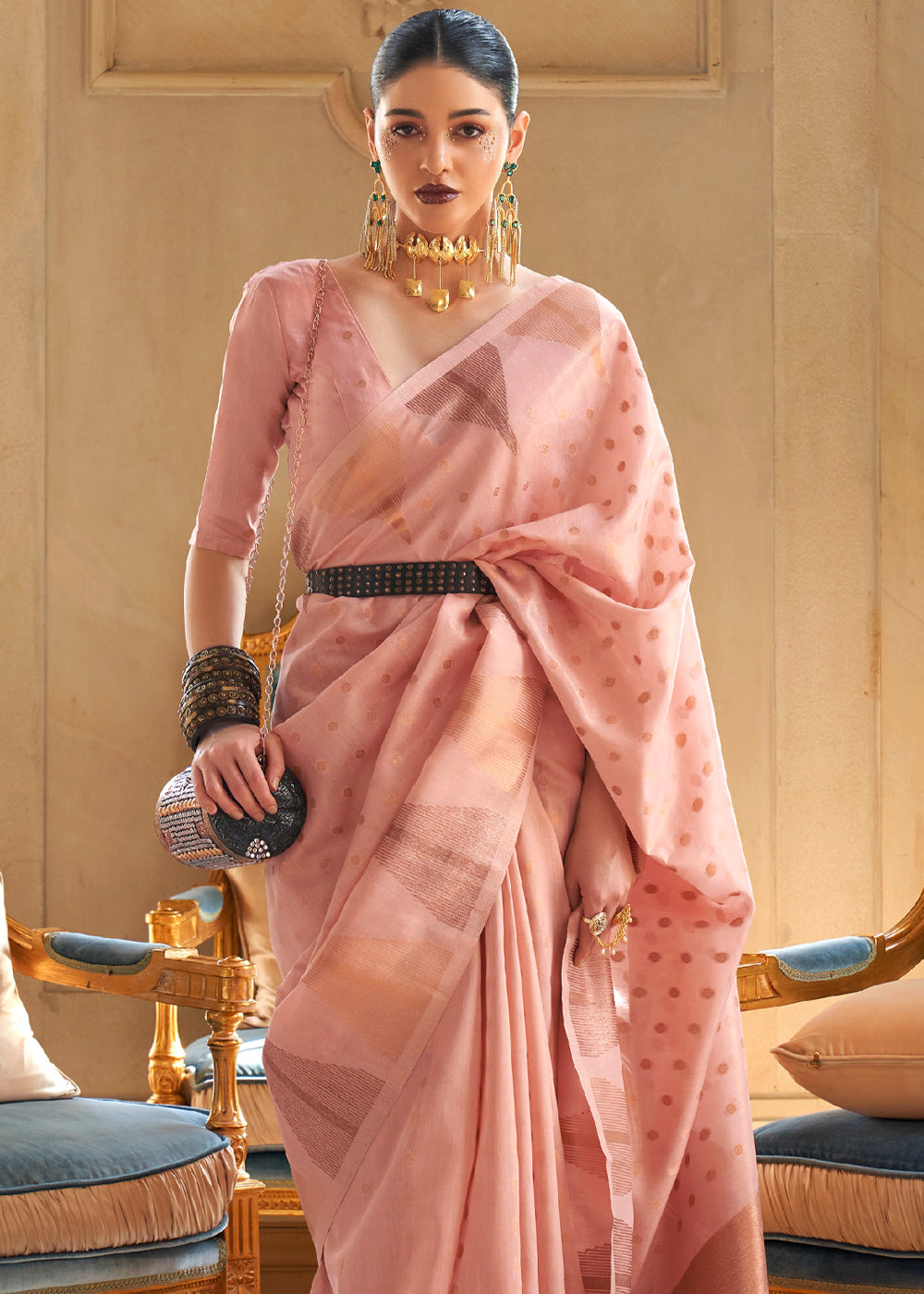 Buy MySilkLove Wax Flower Pink Banarasi Woven Tissue Silk Saree Online