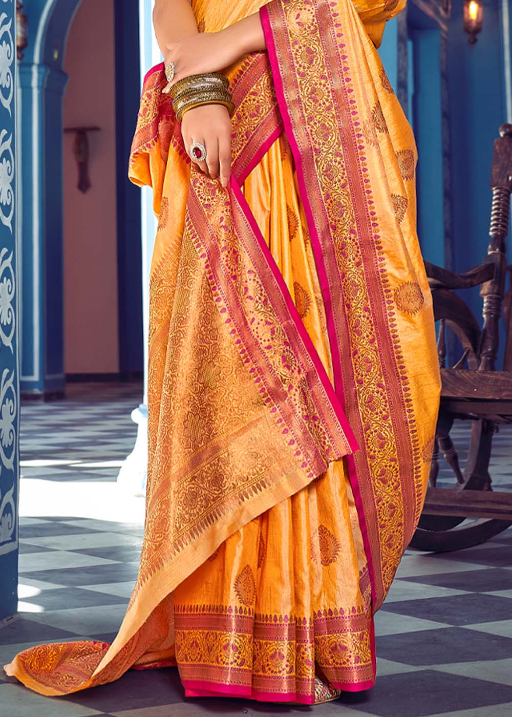 Buy MySilkLove Rajah Yellow Woven Banarasi Silk Saree Online