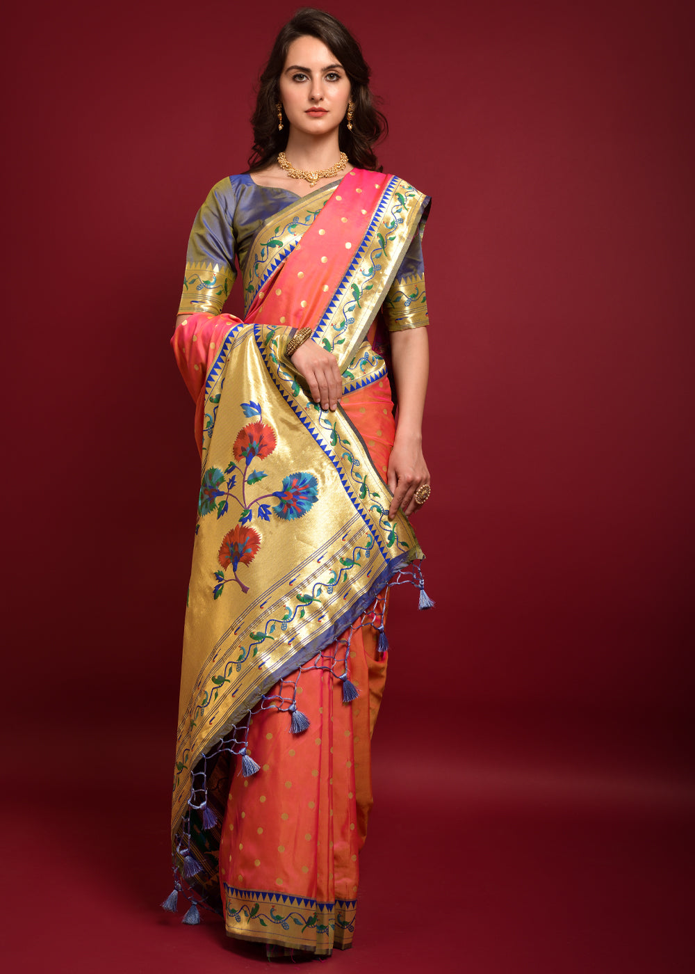 Buy MySilkLove Mandarin Pink Woven Paithani Silk Saree Online