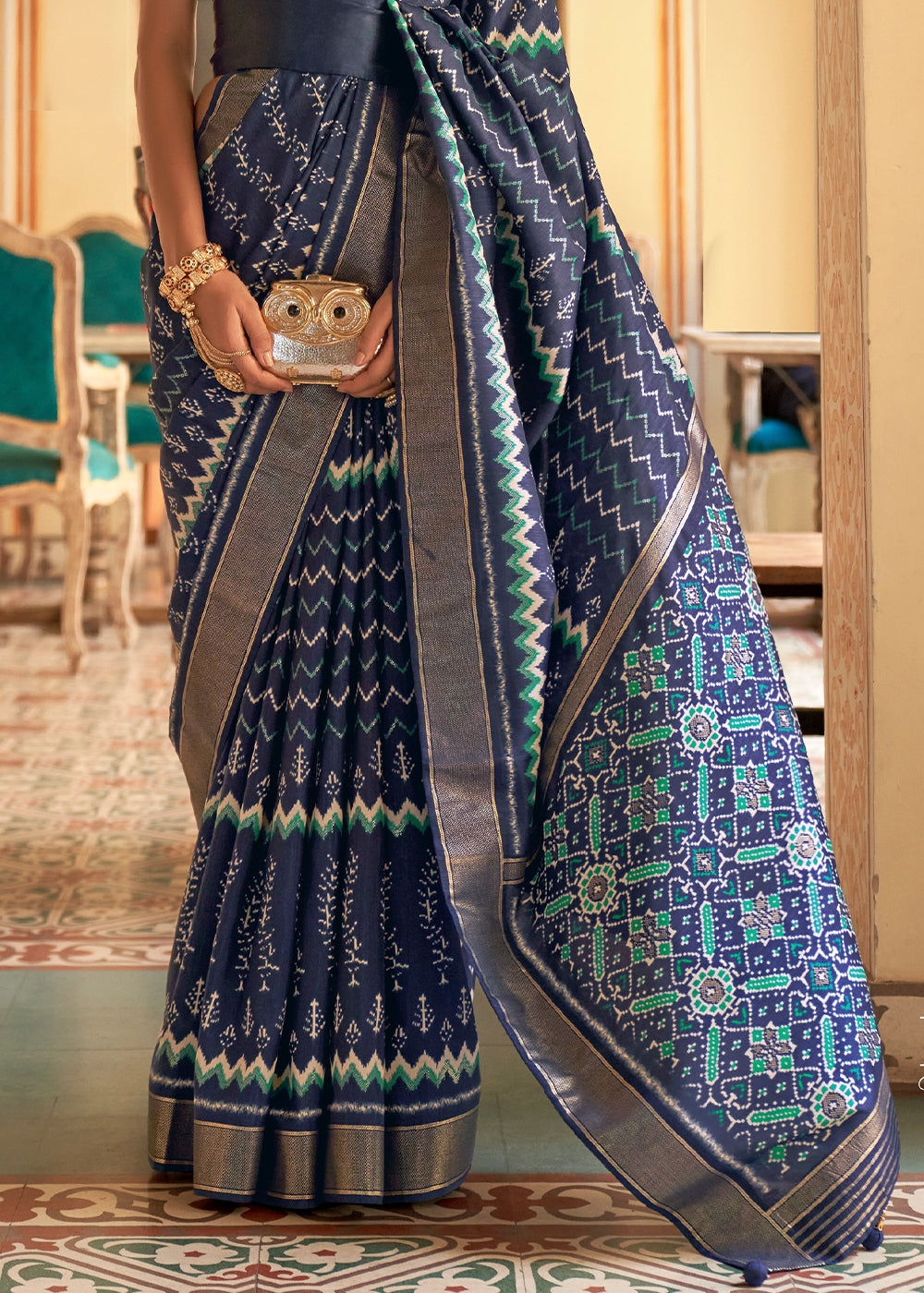 Buy MySilkLove Mirage Blue Designer Patola Silk Saree Online