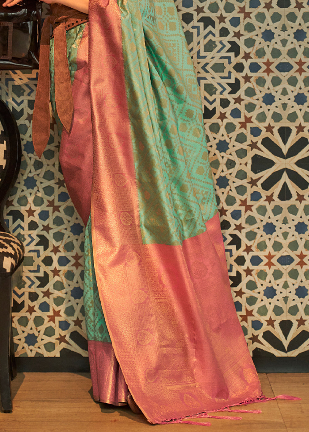 Buy MySilkLove Swamp Green and Pink Banarasi Woven Silk Saree Online