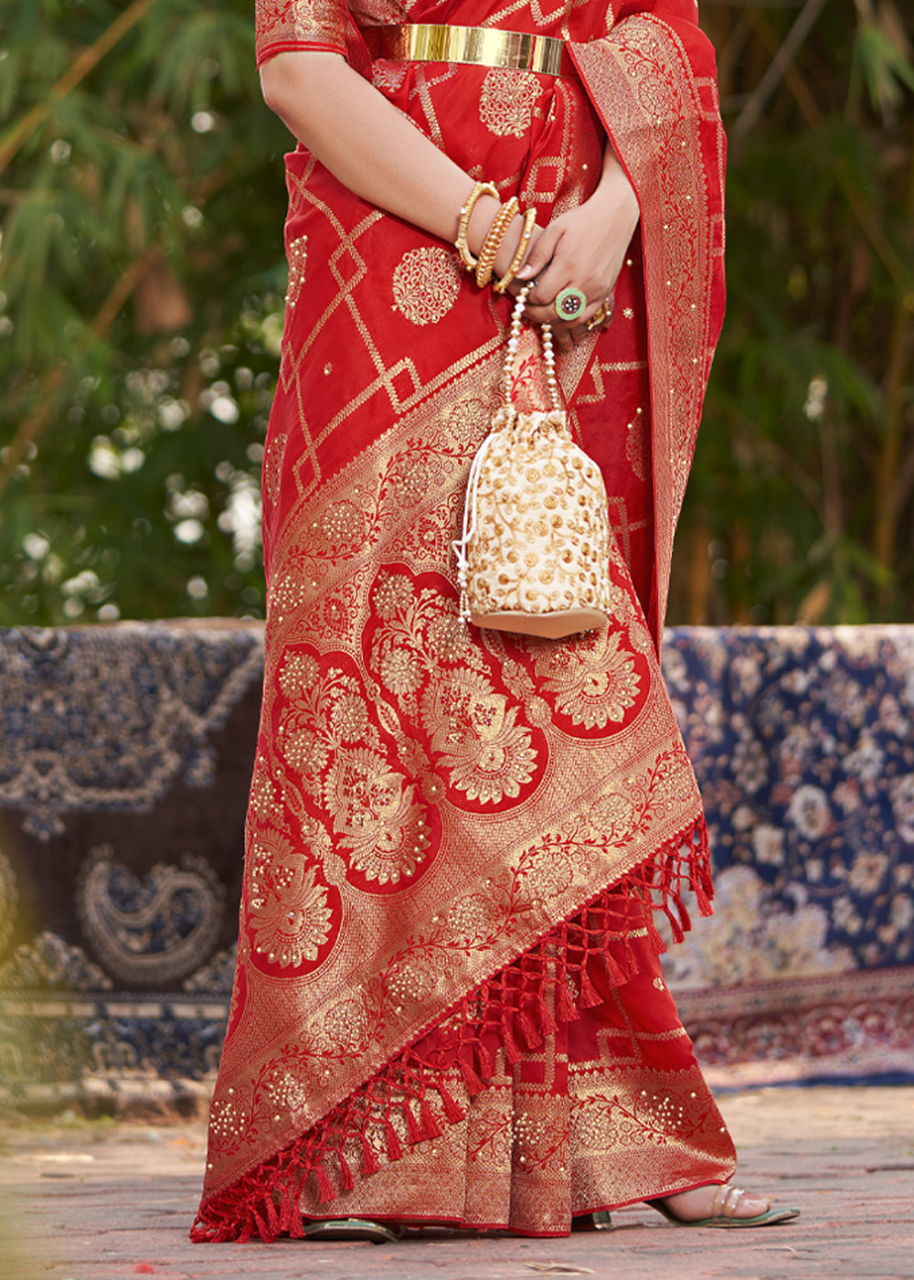 Buy MySilkLove Jasper Red Woven Banarasi Silk Saree Online