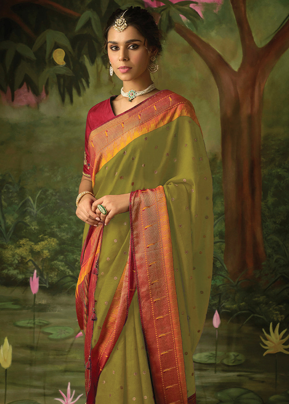 Buy MySilkLove Peridot Green Woven Paithani Silk Saree Online