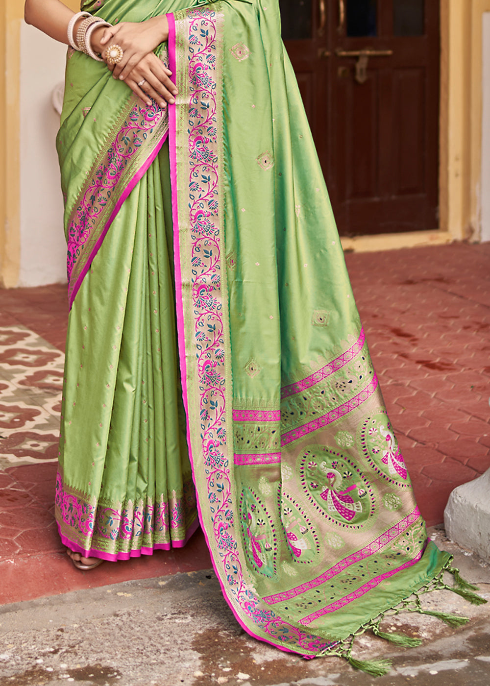 Buy MySilkLove Deco Green Banarasi Woven Soft Silk Saree Online