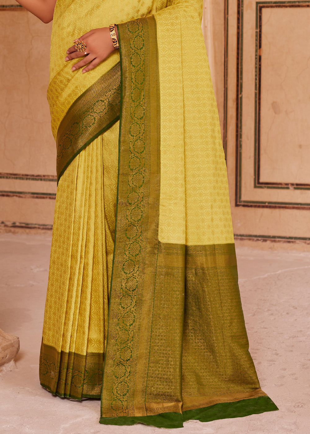 Buy MySilkLove Rob Roy Yellow and Green Woven Kanjivram Silk Saree Online