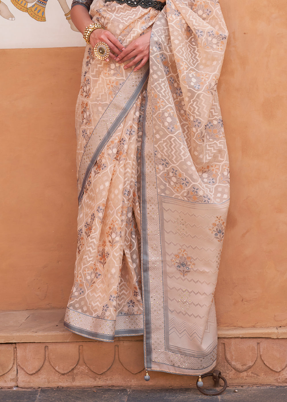 Buy MySilkLove Cashmere Peach Patola Printed Tissue Silk Saree Online