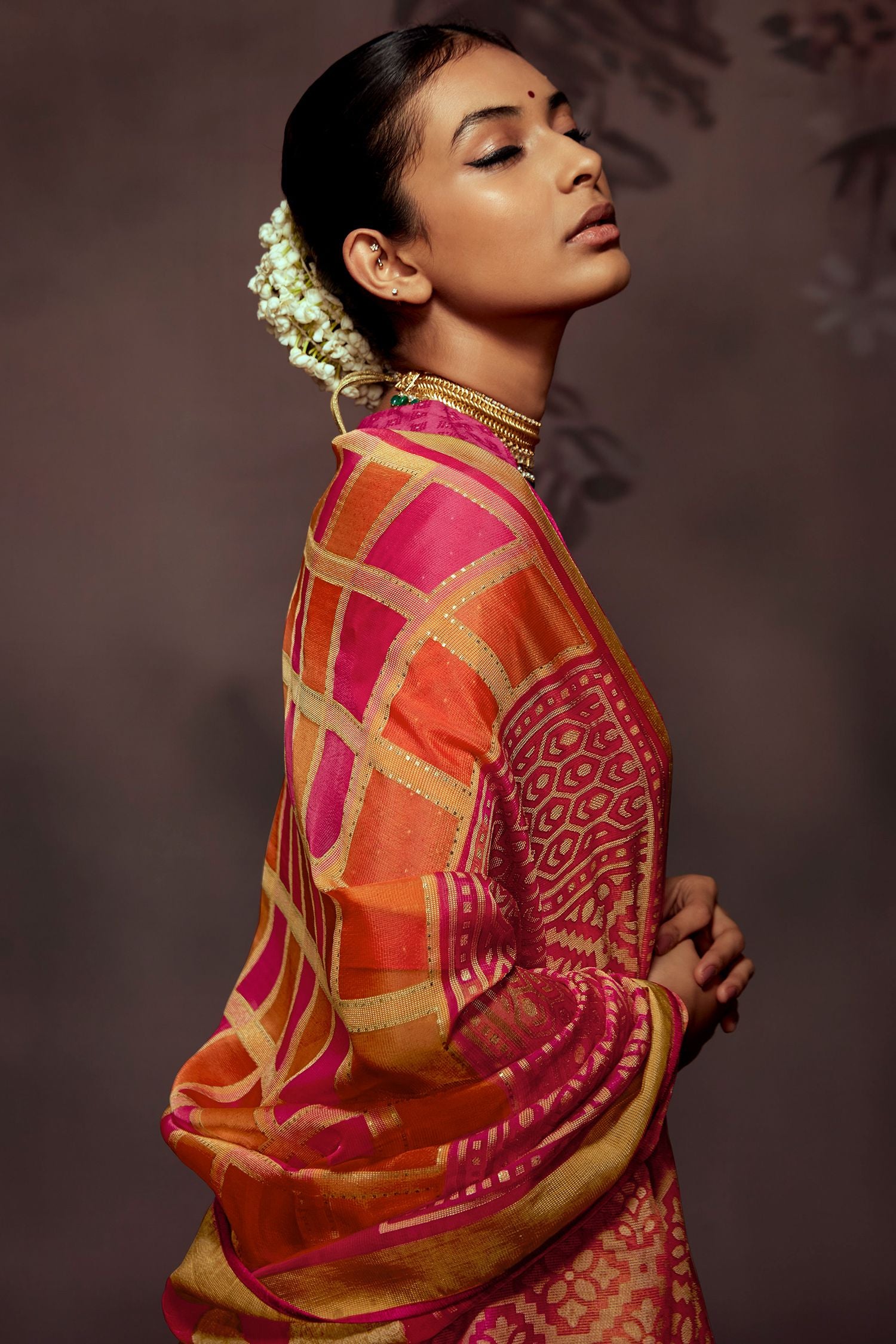 Buy MySilkLove Di Serria Orange Printed Brasso Saree Online