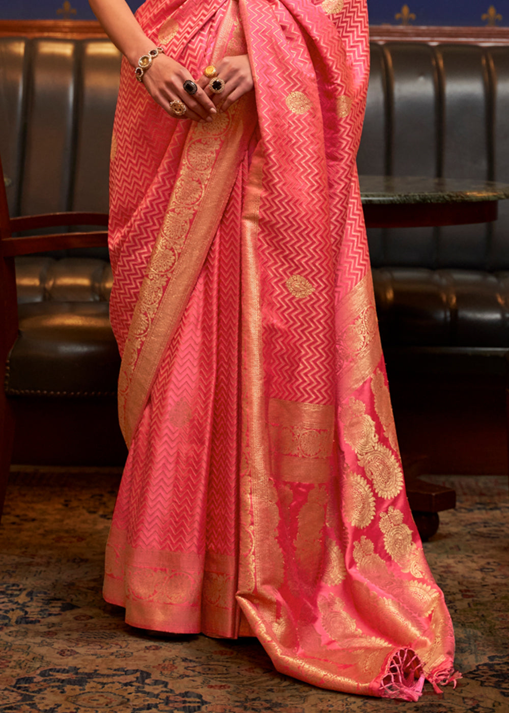 Buy MySilkLove Tulip Pink Woven Banarasi Silk Saree Online