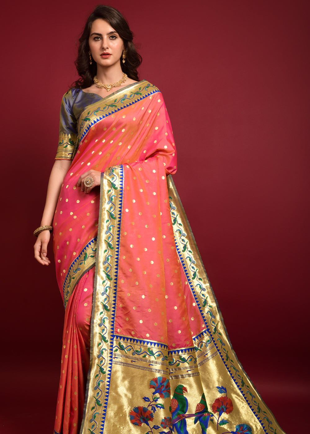 Buy MySilkLove Mandarin Pink Woven Paithani Silk Saree Online