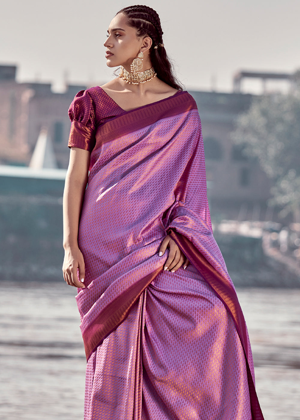 Buy MySilkLove Tapestry Purple Woven Banarasi Soft Silk Saree Online