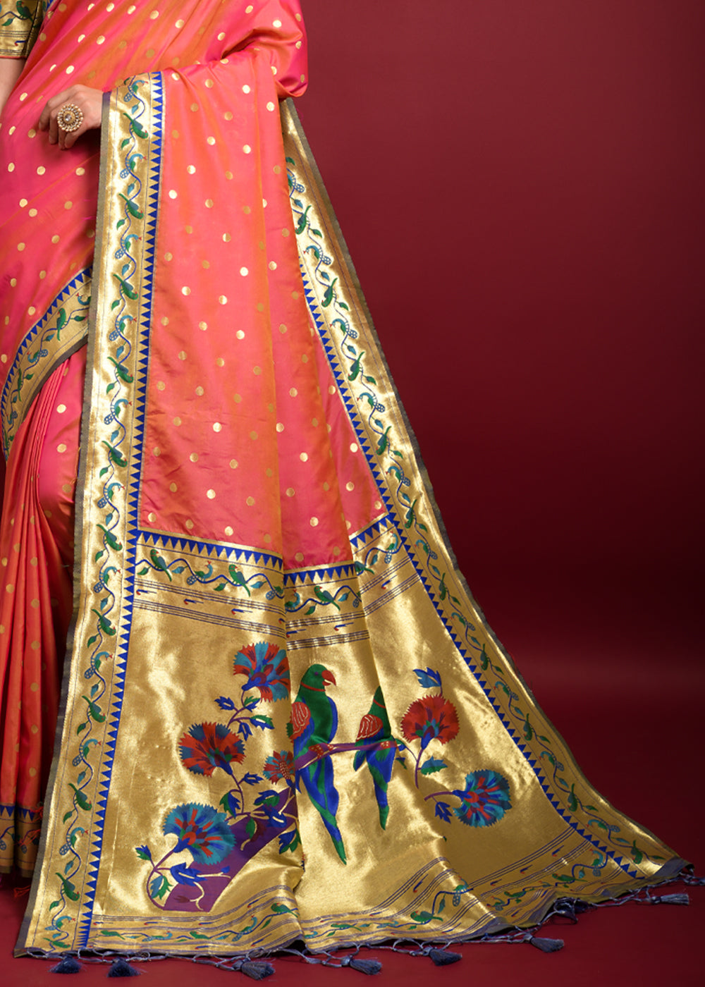 Buy MySilkLove Mandarin Pink Woven Paithani Silk Saree Online