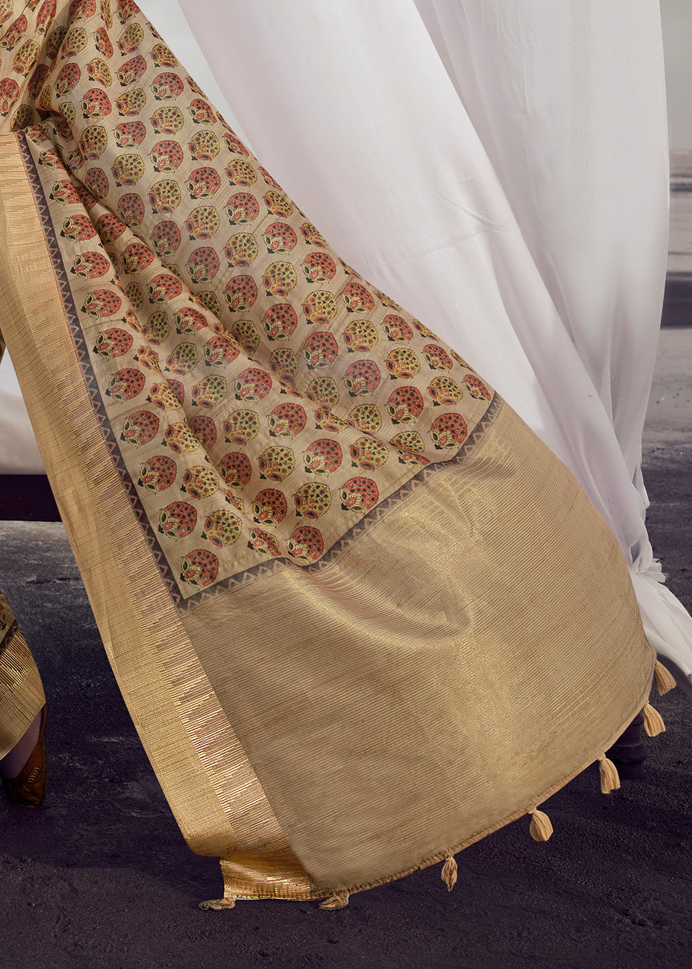 Buy MySilkLove Twine Brown Printed Designer Silk Saree Online