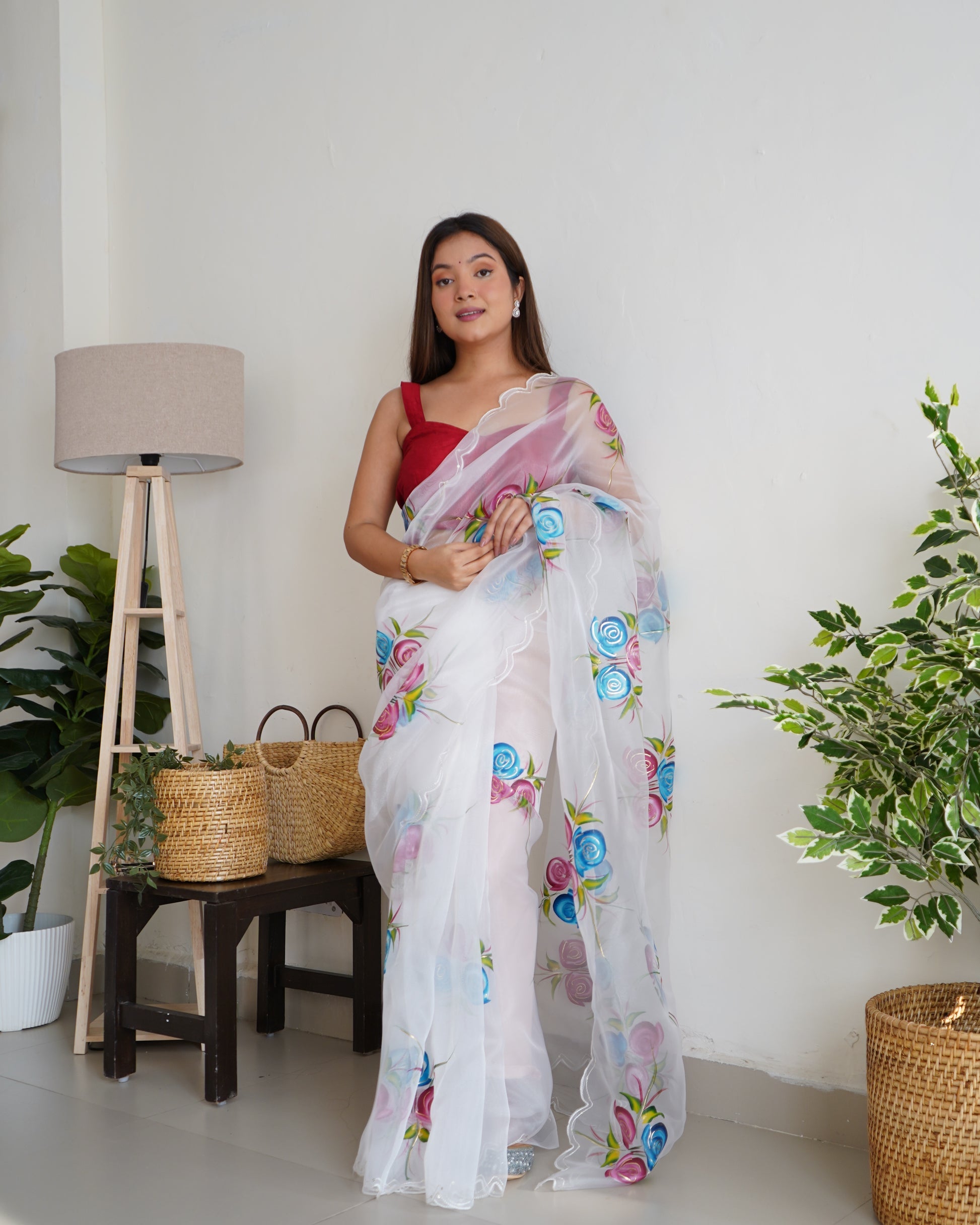 Buy MySilkLove Mischka White Organza Printed Floral Saree Online