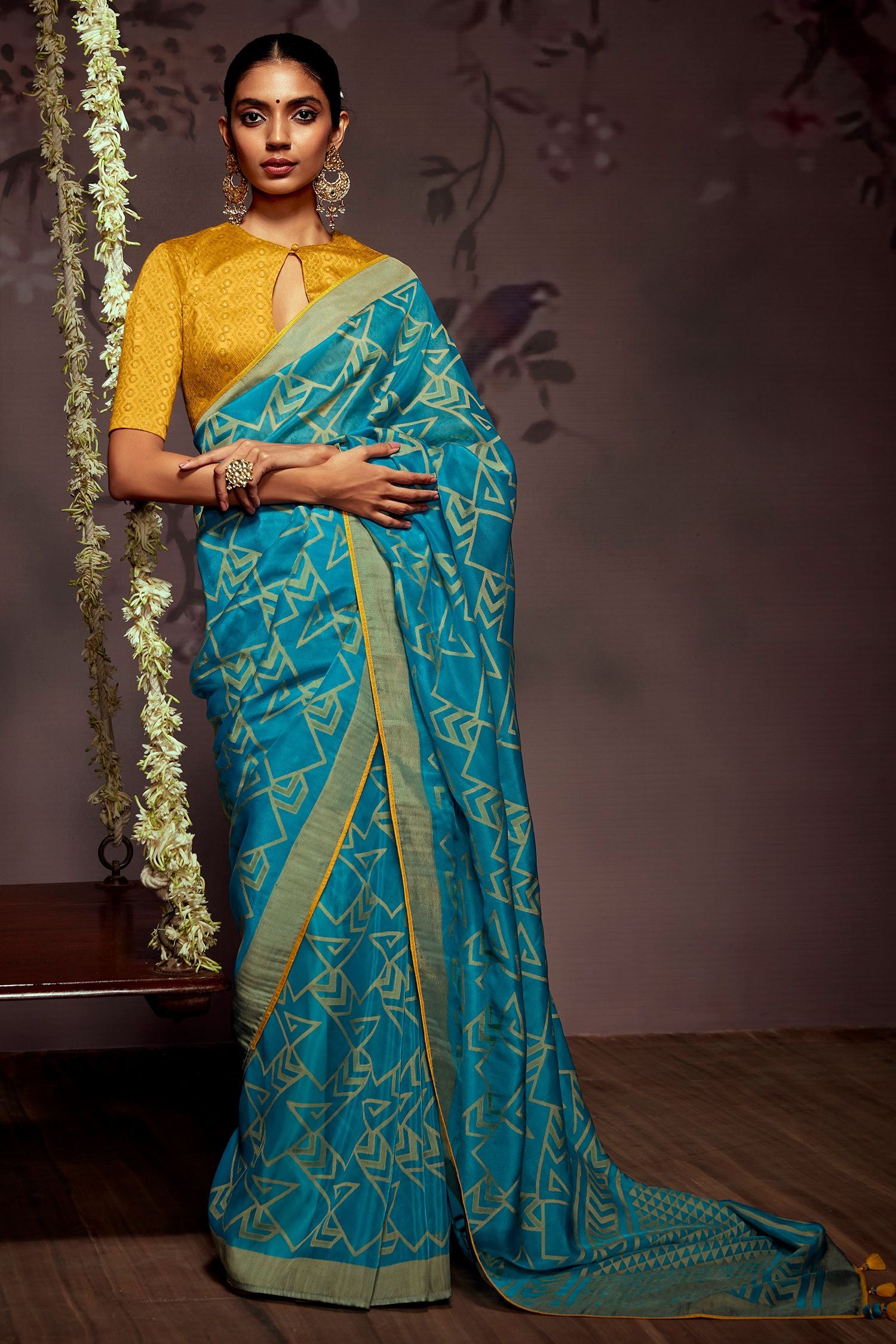 Buy MySilkLove Astral Blue Printed Brasso Saree Online