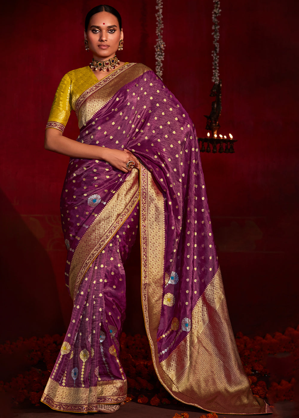 Buy MySilkLove Sugar Plum Purple Woven Banarasi Georgette Silk Saree Online