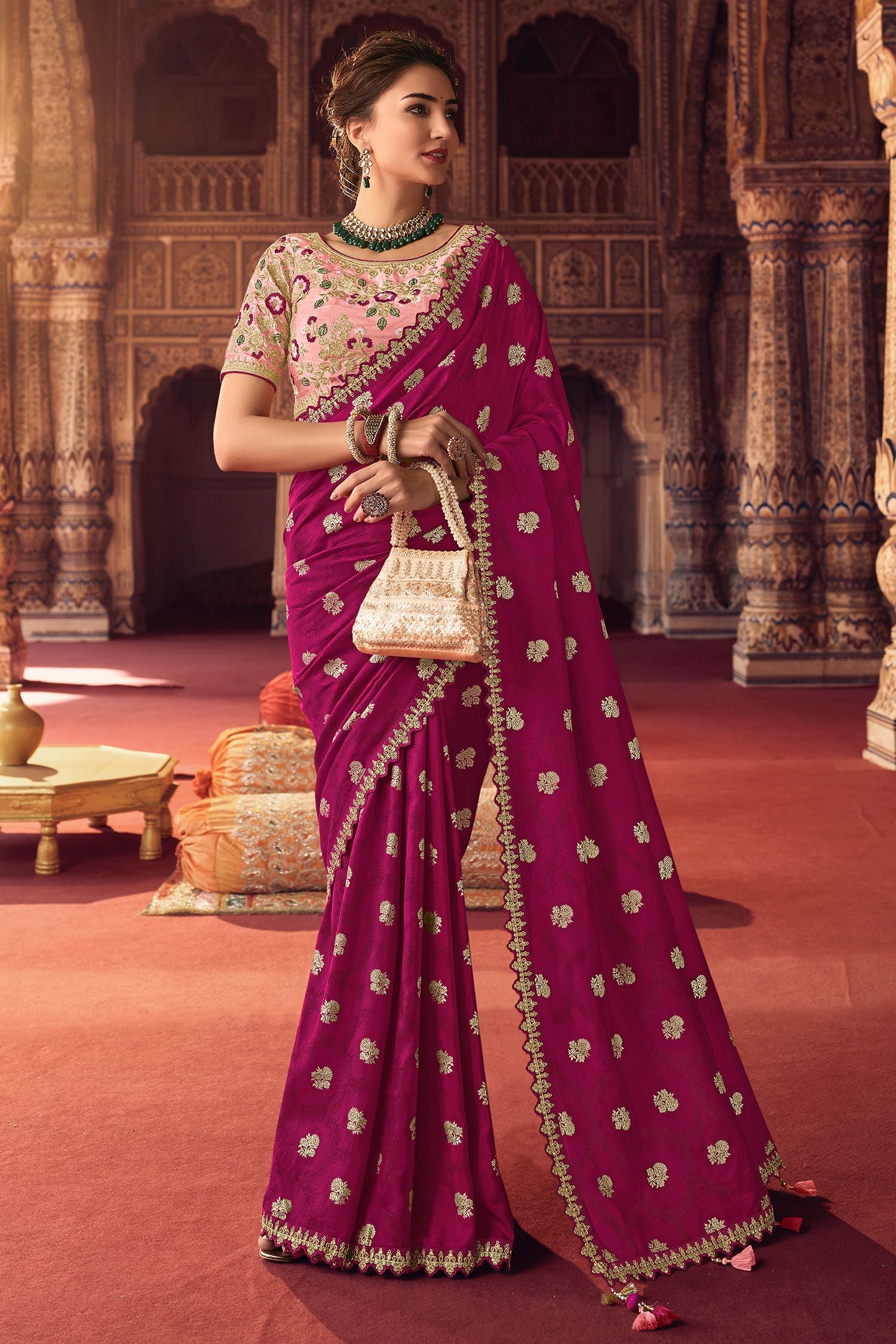 Buy MySilkLove Big Dip O Ruby Maroon Woven Silk Saree with Peacock Motifs Online