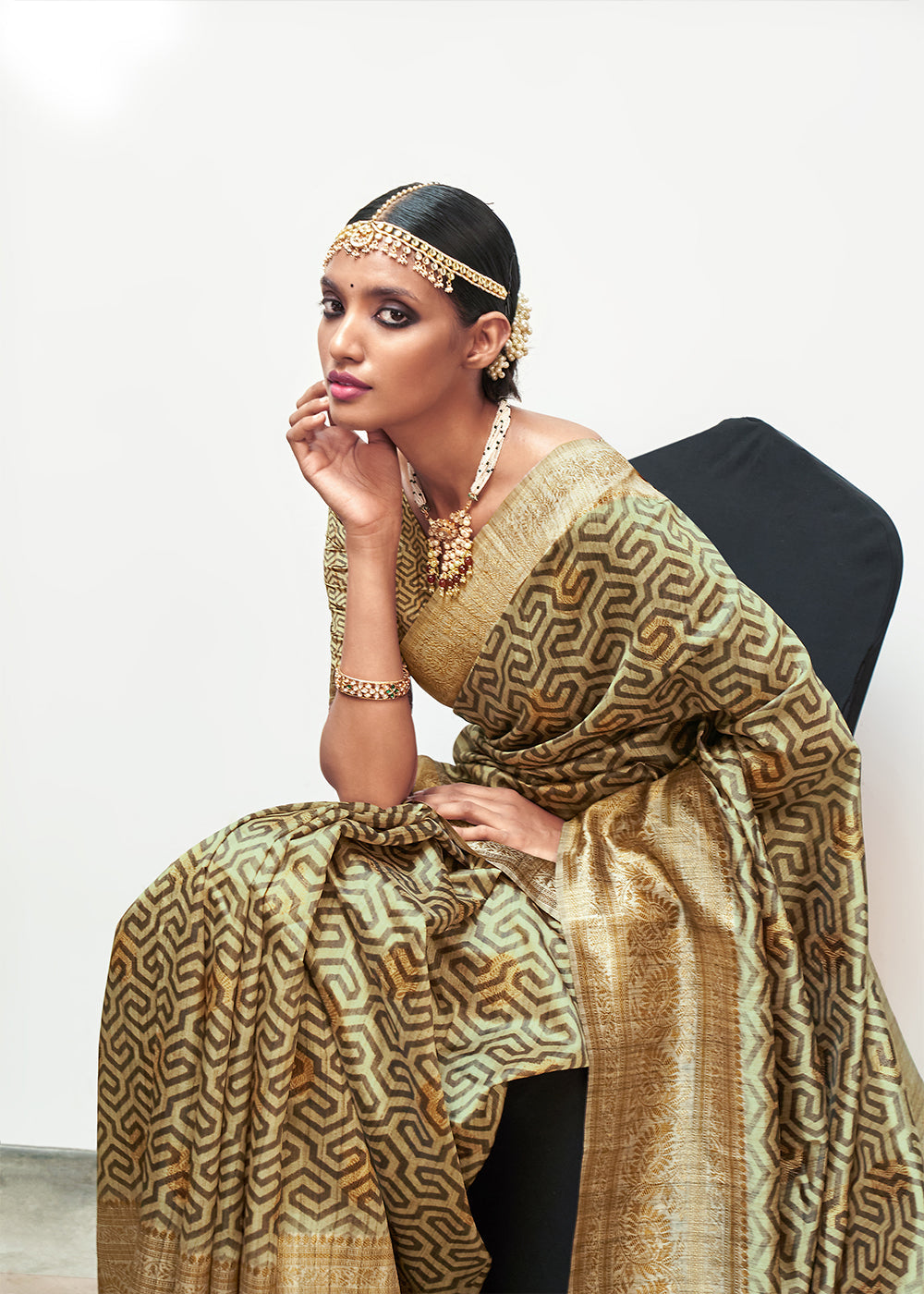 Buy MySilkLove Sheen Green Banarasi Woven Printed Silk Saree Online
