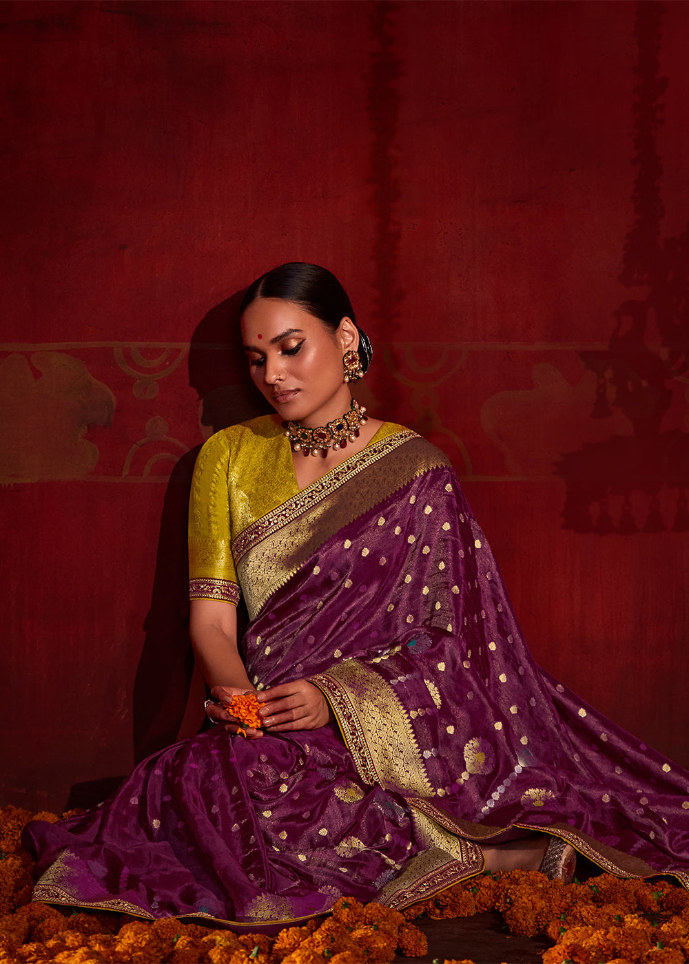 MySilkLove Sugar Plum Purple Woven Banarasi Georgette Silk Saree