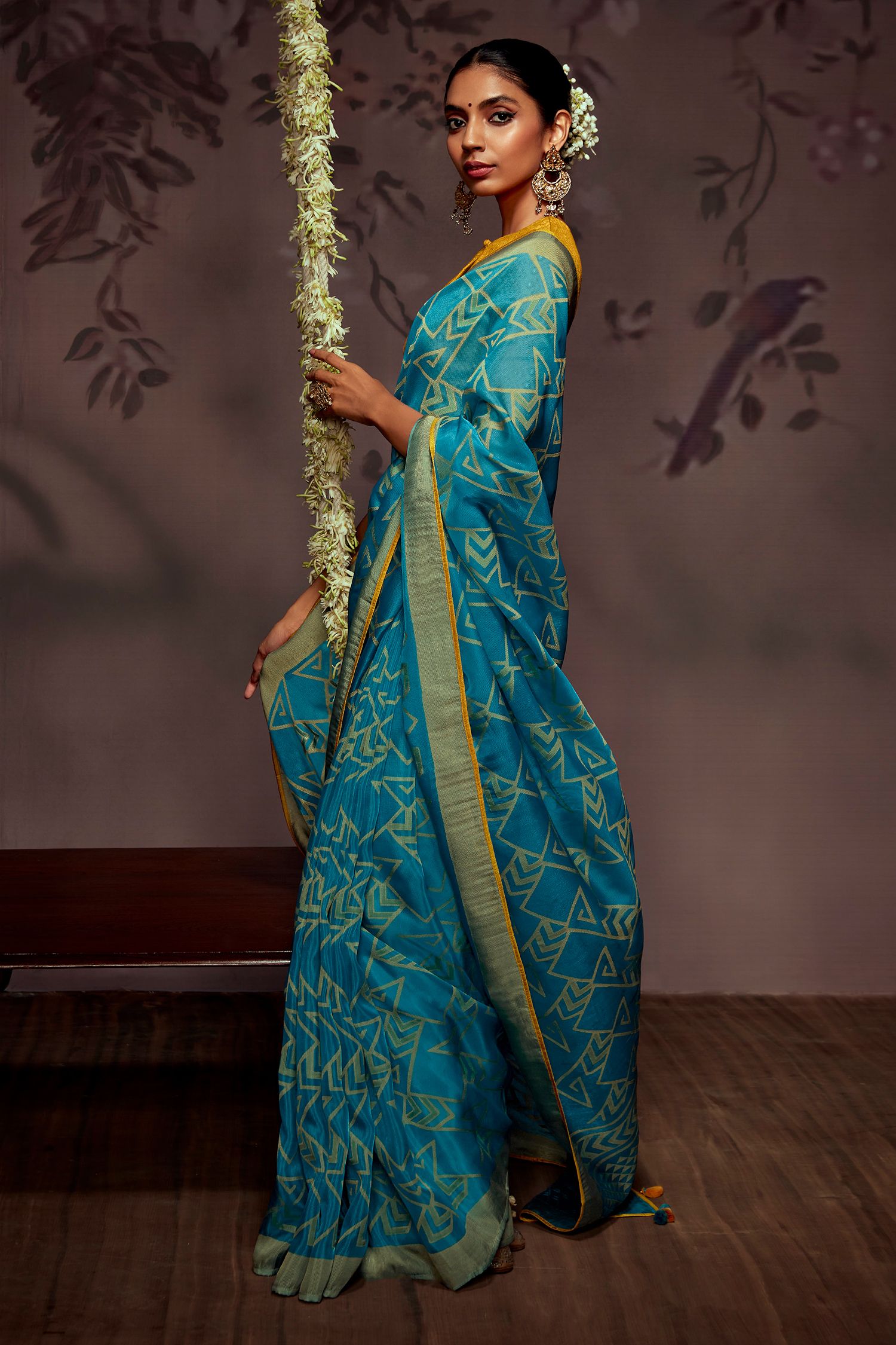 MySilkLove Astral Blue Printed Brasso Saree