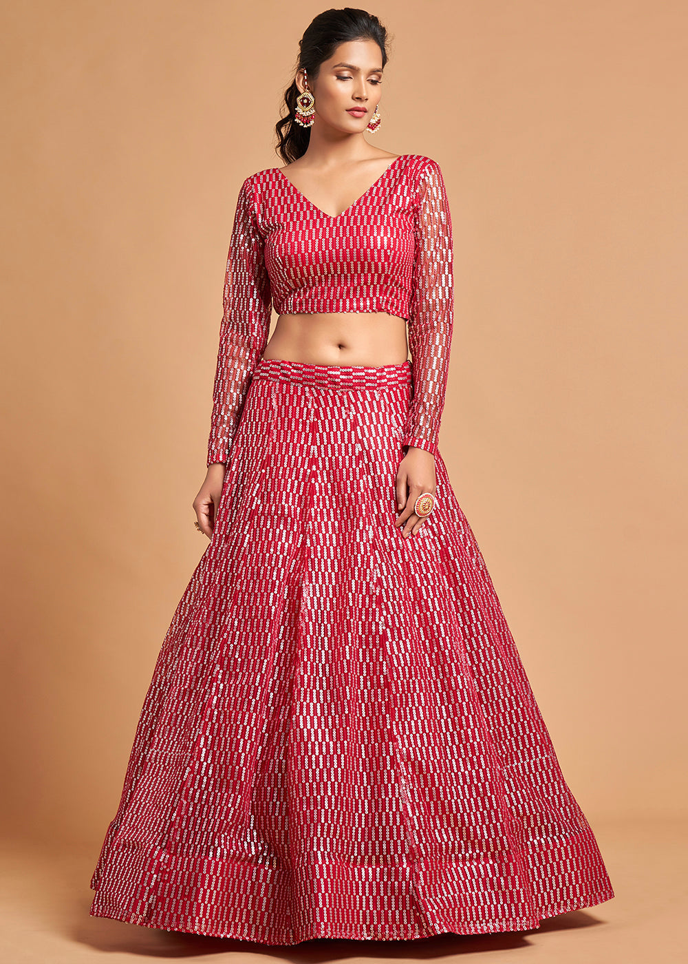 Buy MySilkLove Stiletto Pink Designer Soft Net Lehenga Choli Online